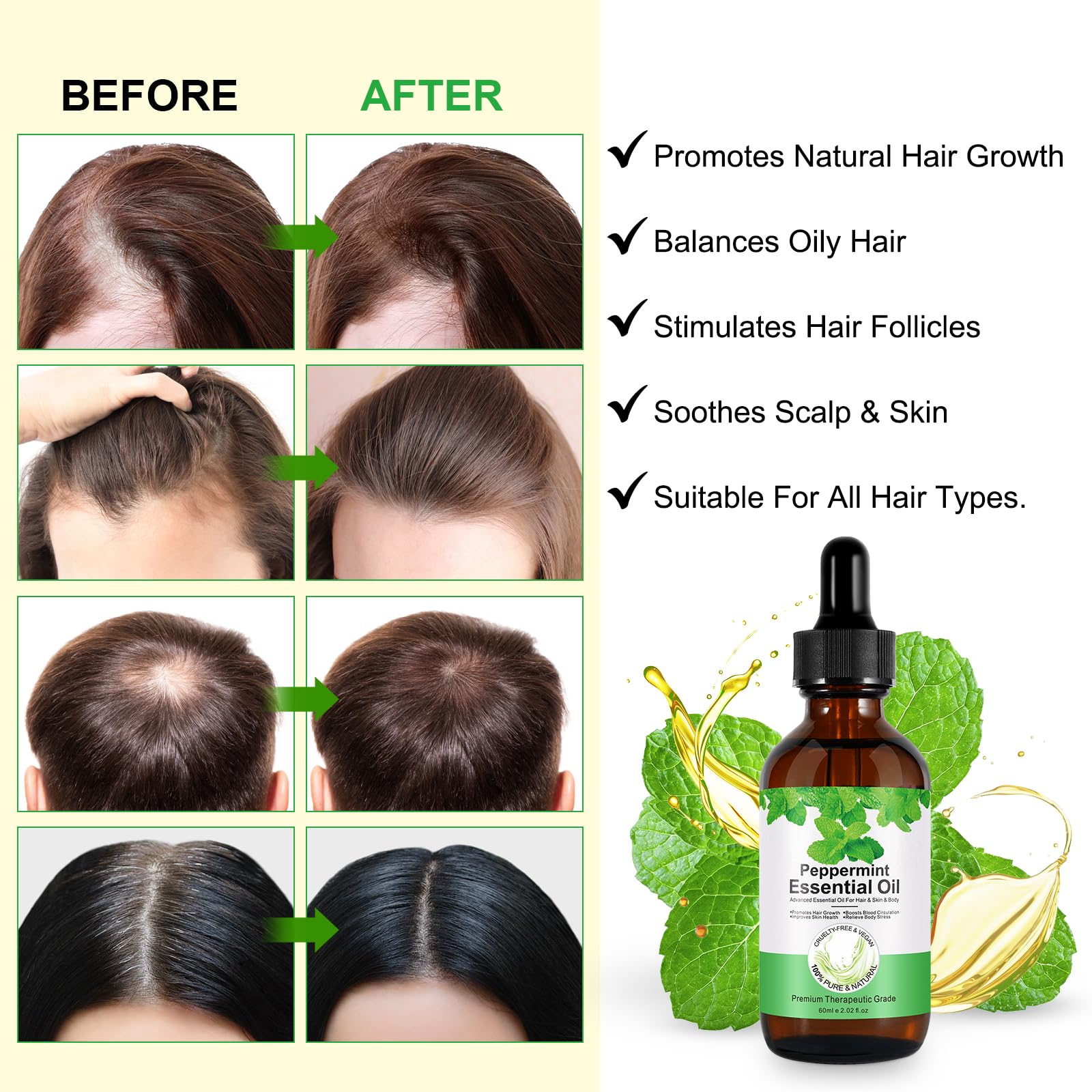 Olio essenziale di menta piperita,peppermint oil,olio menta piperita capelli,olio di menta piperita per relax,capelli e miscele corpo 60ml
