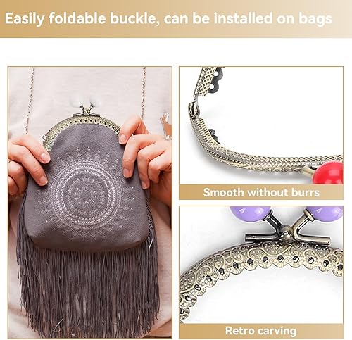 Miniatura 6 de Cierre de monedero de 5 colores, marco de metal, cierre de broche para hacer bolsos, clip de cuero para manualidades, 3.3 pulgadas/3.3 in