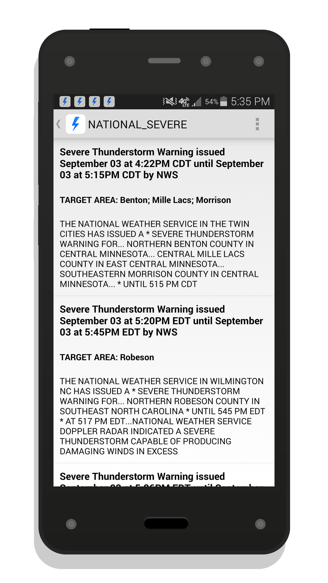 Aplicación NOAA Weather Radio en Amazon Appstore