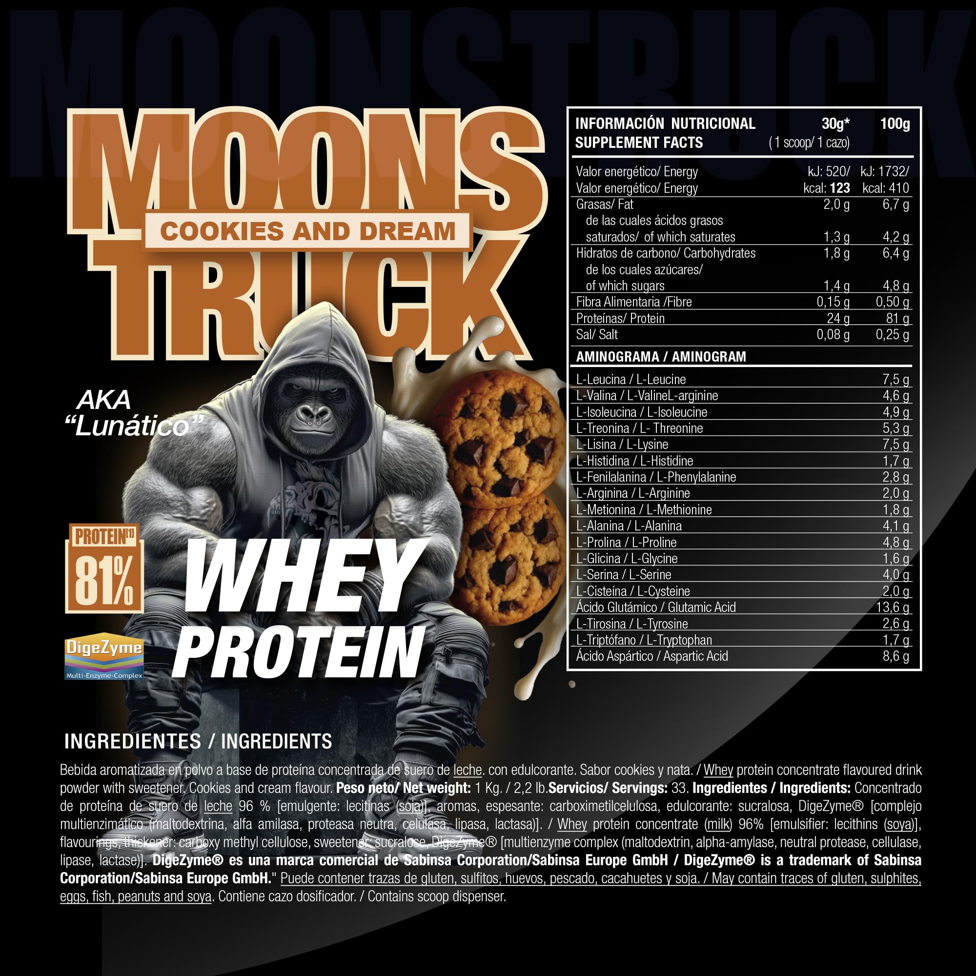 Zoomad Labs MOONSTRUCK Whey Protein con DigeZyme® – Proteína de Suero en Polvo 78% Pureza, 23 g por Servicio, Whey para Masa Muscular y Recuperación – Bote 3D Coleccionable - Cookies and dream, 1kg