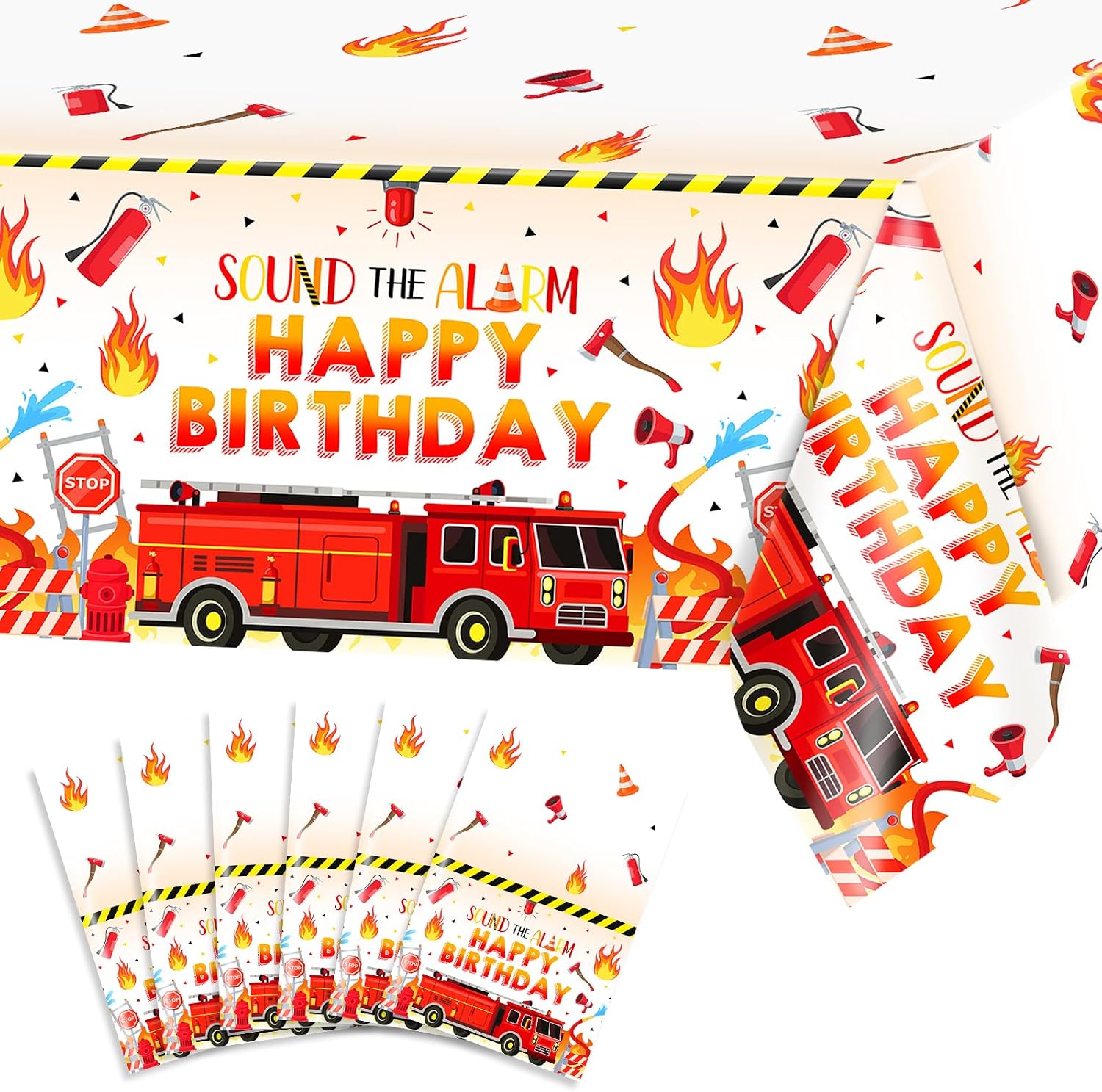 Avezano 3 pcs Firetruck Birthday Decorations Firetruck Birthday Party Tablecloth 108x54 inch Sound The Alarm Firefighter Bday Party Supplies
