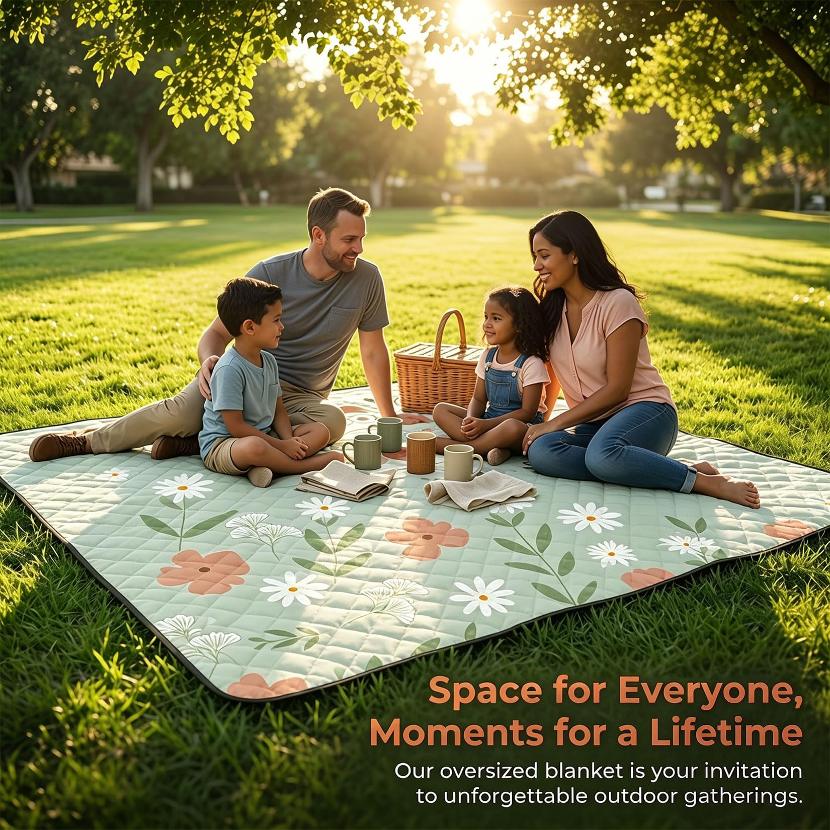 Picknickdecke 200x200 cm, Wasserdicht & Waschbar aus robustem Oxford Gewebe, Hautfreundliche Stranddecke isoliert, Faltbare Outdoor Matte für Familie, Camping & Park (Flower)