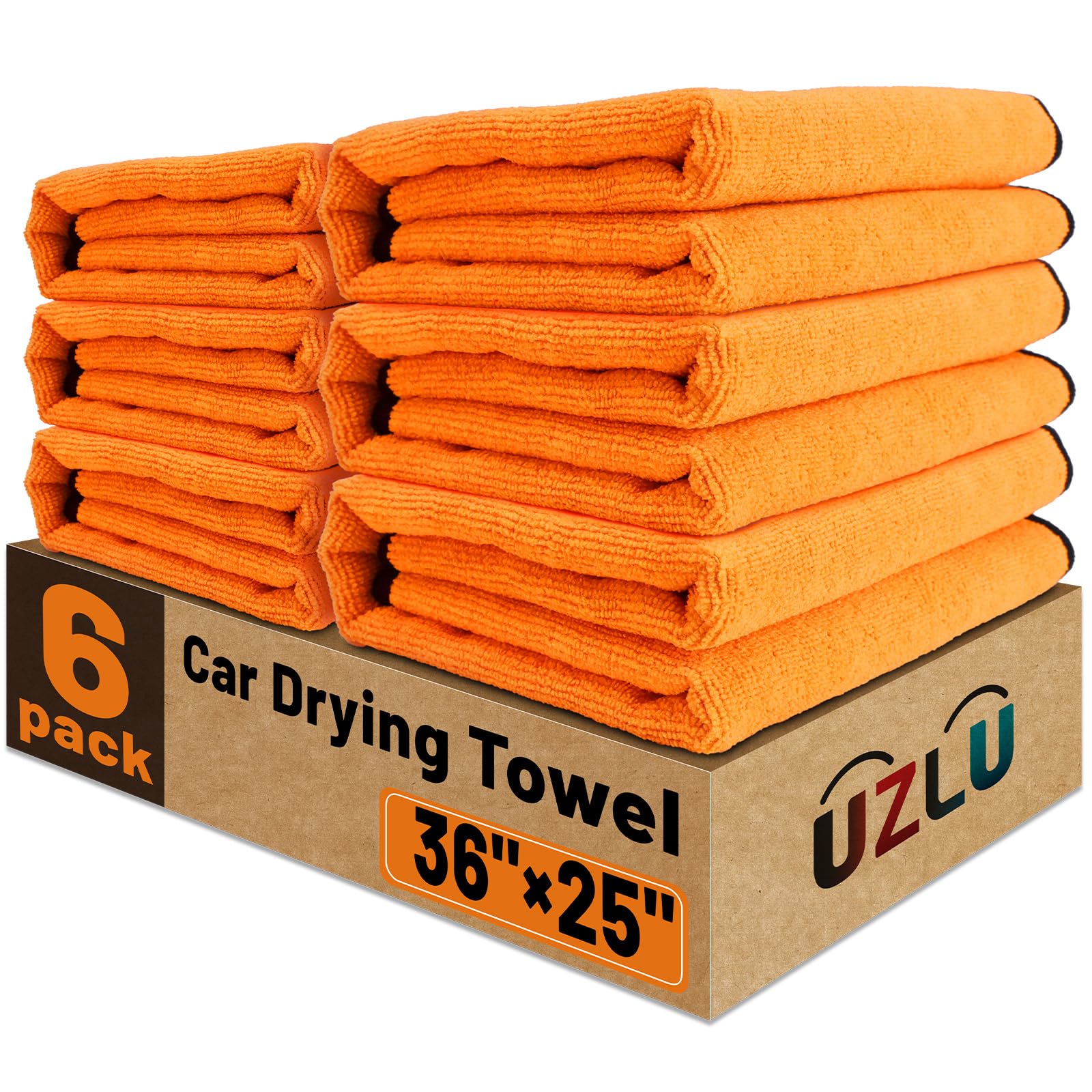 6 Pack Microfiber Towels for Cars, 36" x 25" Dual-Sided Car Drying Towel
