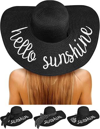 Senker Fashion Beach Hats for Women, Floppy Straw Sun Hat Embroidered Wide Brim for Summer Honeymoon Vacation Cruise