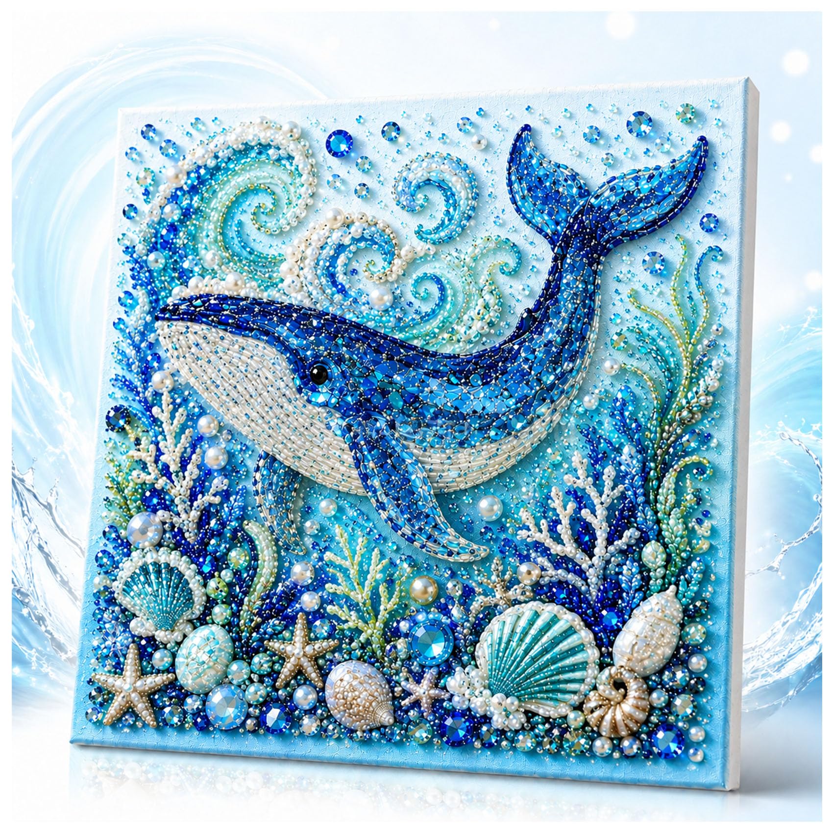 Jeeeun Ocean Theme Pearl Art DIY Kit, Pearl Art Kits for Adults and Beginners with 3D Resin Pearls and Rhinestones, Coastal Wall Decor (Whale)