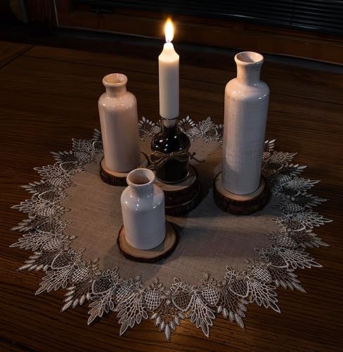 Miniatura 7 de Tapete de encaje con tonos neutros de tierra para mesa, bufanda, tapete redondo (23 pulgadas, redondo)