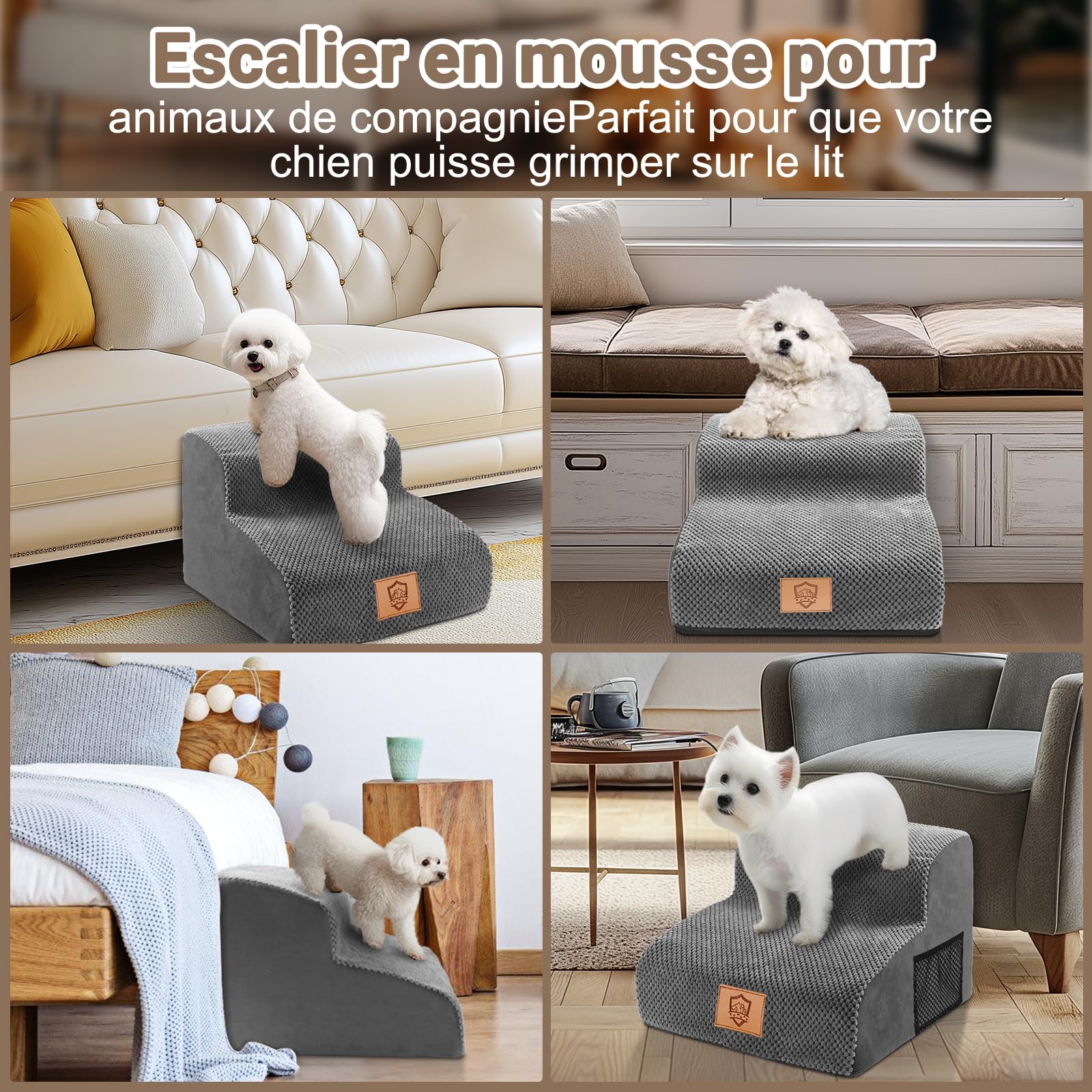 Masthome Escaliers pour Chiens à 2 Marches en Éponge Haute Densité, Rampes Inclinés pour Chien avec Housse Rembourrée Lavable, Echelle Antidérapante pour Chiots et Animaux Agés