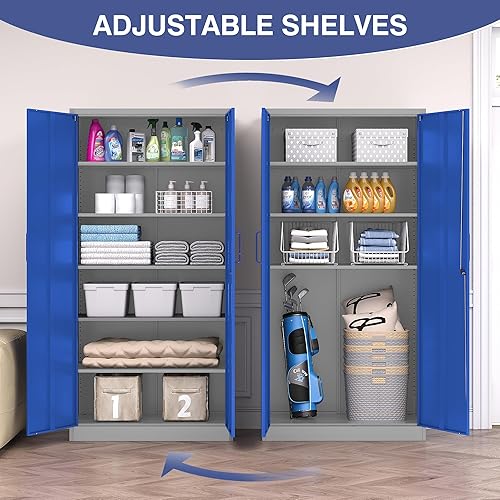 Miniatura 96 de Armario de almacenamiento de metal con cerradura, gabinete de almacenamiento de 72 pulgadas de alto con puertas y estantes ajustables, armarios de