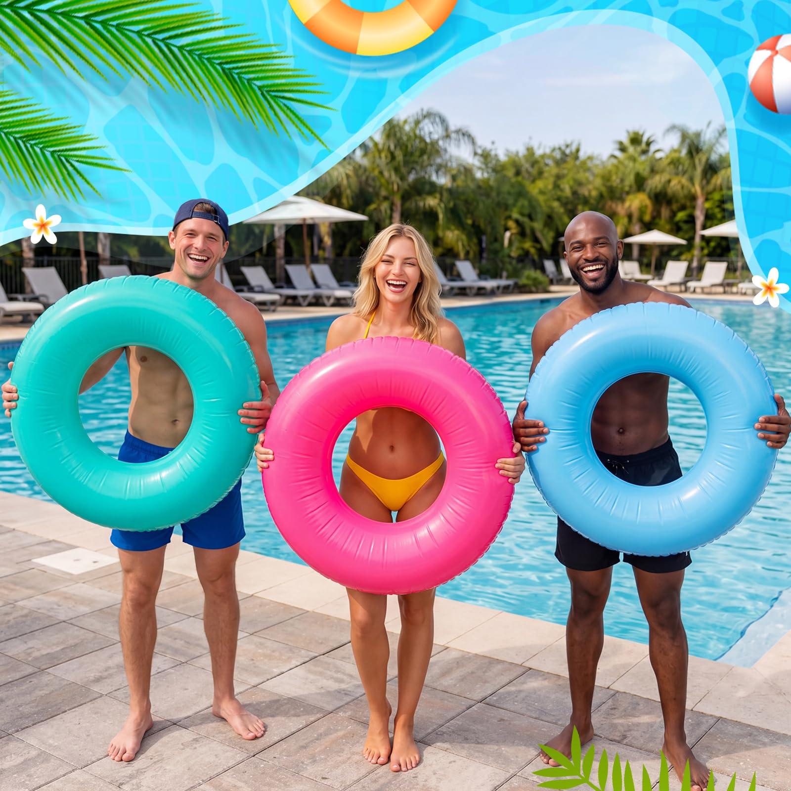 Gemscream Petit flotteur gonflable de piscine en vrac de 60 cm avec anneau de natation - Tube gonflable coloré pour adultes - Vacances d'été - Plage - Rivière - enterrement de vie de jeune fille