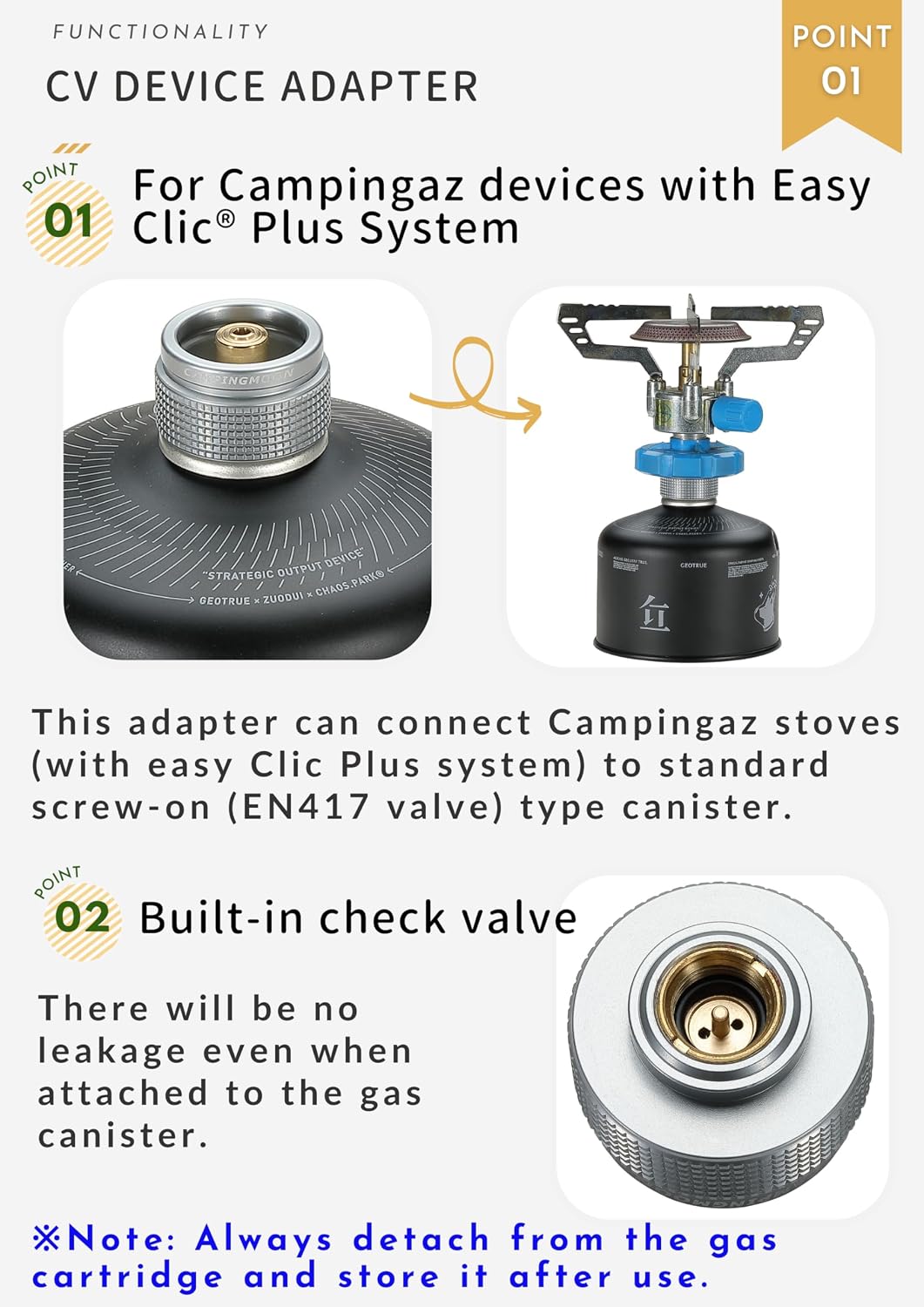 CAMPINGMOON EN417 Canister Adapter Easy Clic Plus Stove Lantern Z08 image 3