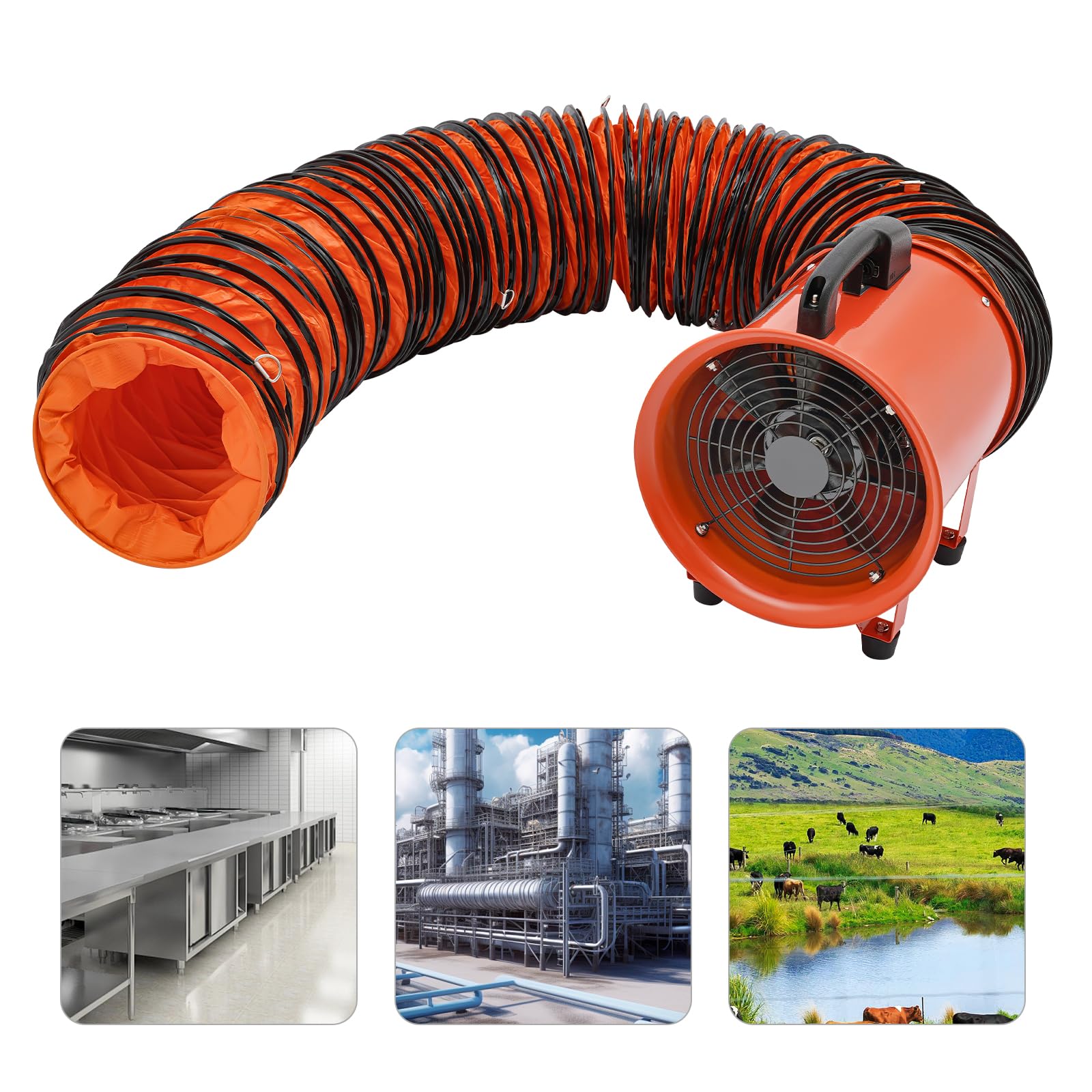 Ventilatore industriale, ventilatore assiale, 3900 m³/h, con tubo da 10 m, portatilità, ventilatore assiale, 79 dB, livello di rumorosità, ventola industriale