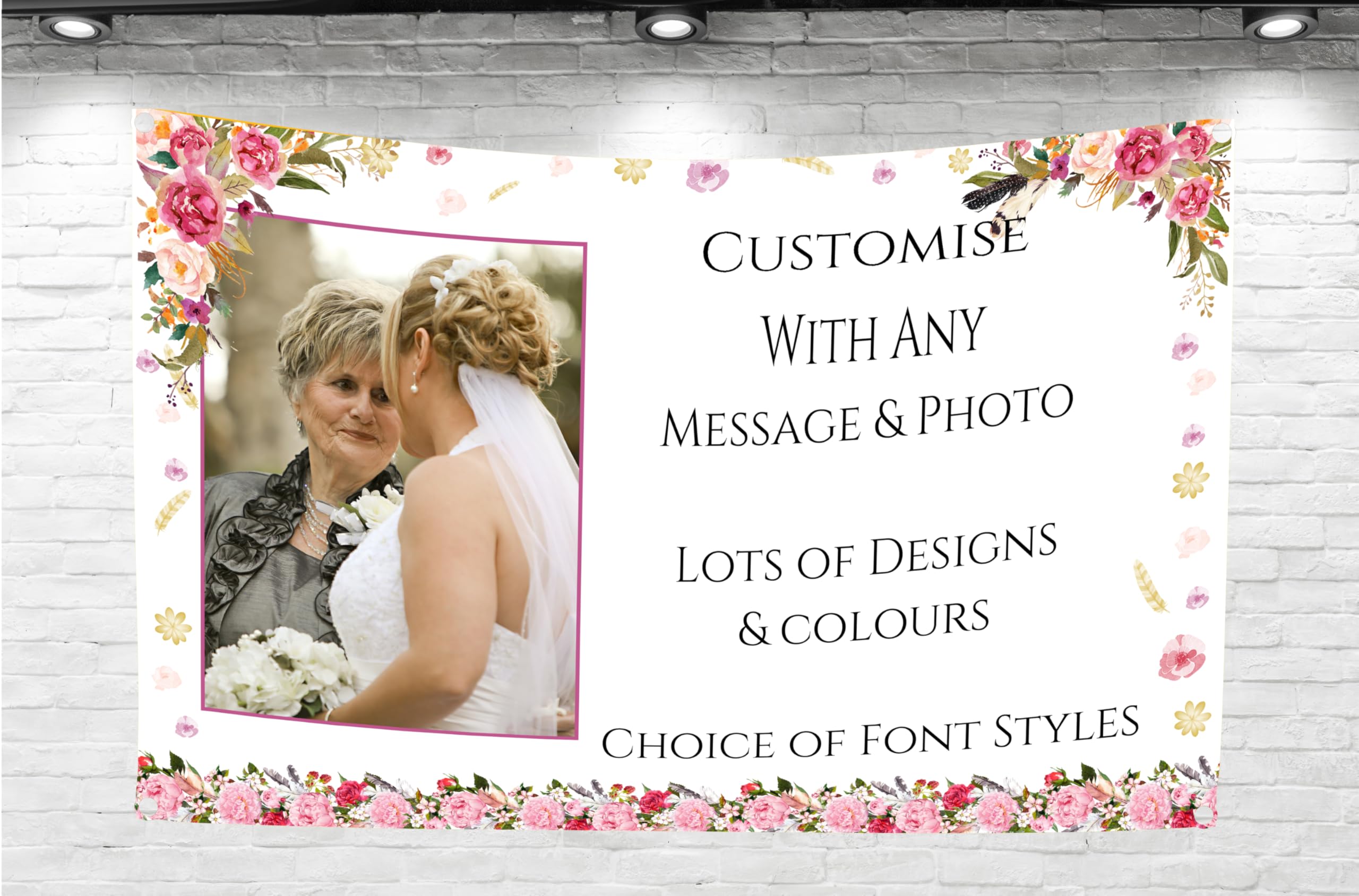 5ft Large Personalised Banner Backdrop with Photo Customised for Any Occasion Happy Birthday for Her Women Girls Hen Party Wedding Anniversary Retirement Baby Shower (Pink Floral Boho, with PHOTO)