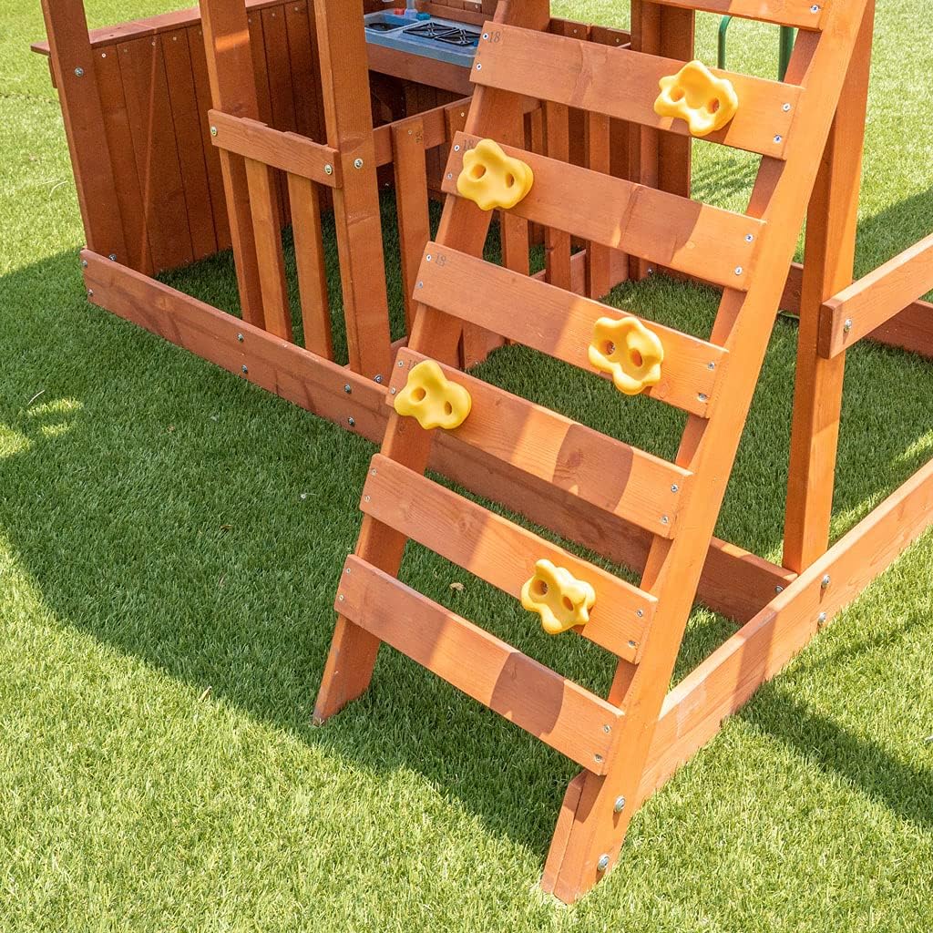 Sportspower Sandalwood Wood Swing Set with 3 Swings and Slide, Brown/Green/Yellow (WP-752R) : Everything Else