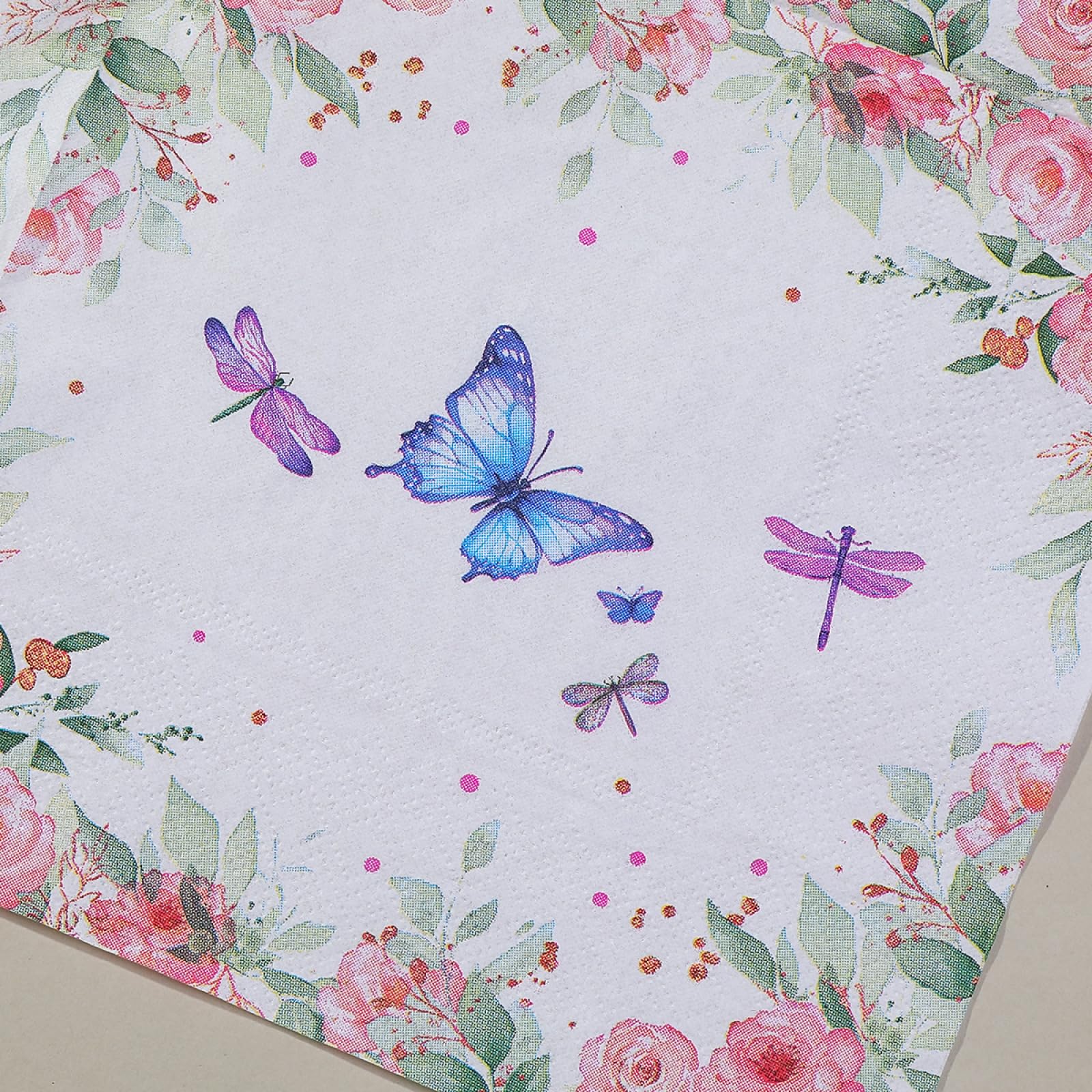 Servietten Rose Schmetterling Insekt Happy Birthday Servietten Hochzeit Kindergeburtstag Cocktailservietten Party Geburtstagsservietten Servierten Disposable Napkins Pack of 20(33x33)