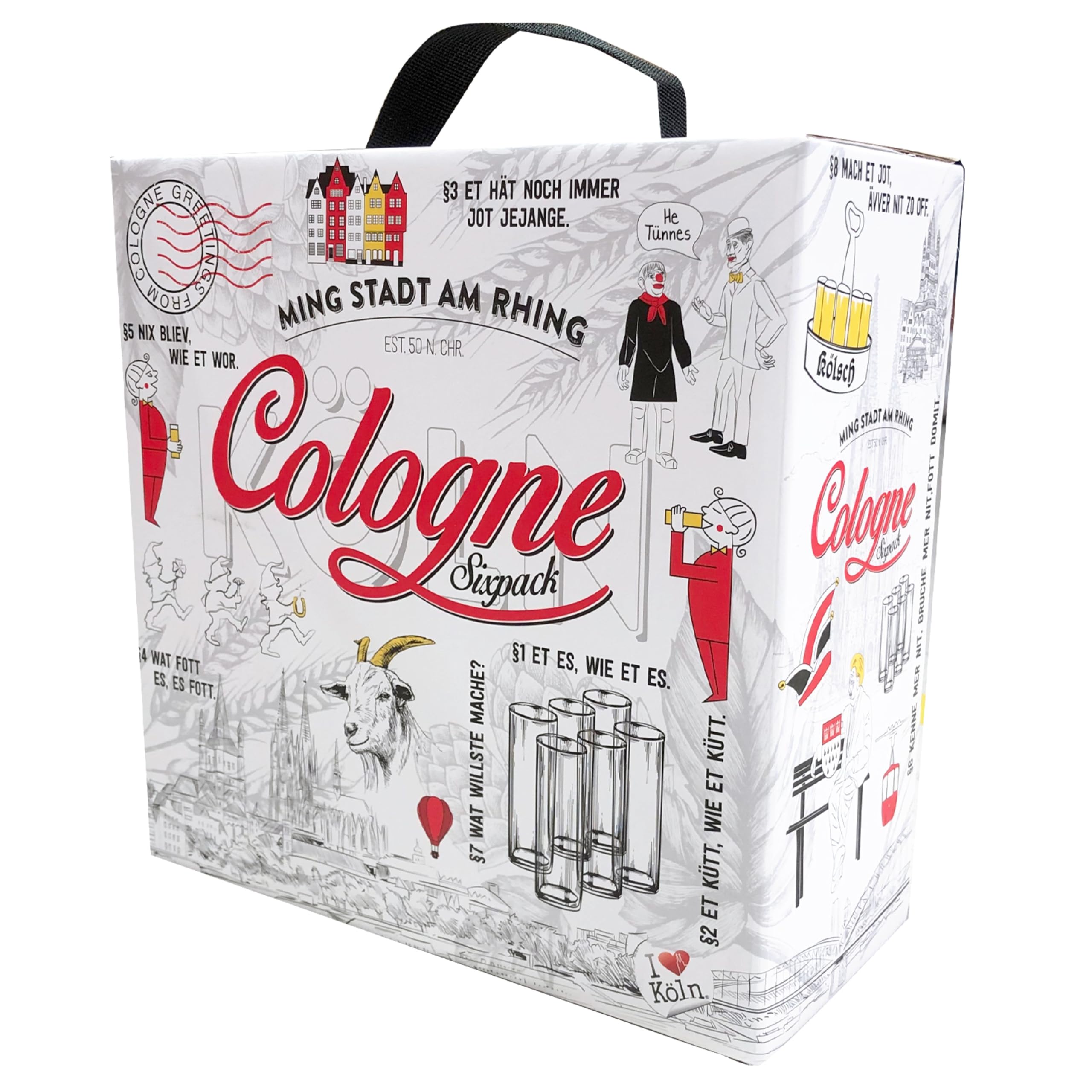 Kölschglas 6er Pack bunt 0,2ml, Kölner Stangen mit Grundgesetz, Biergläser Gläser Trinkgläser mit Aufdruck. (MADE IN GERMANY), Größe:MIX3