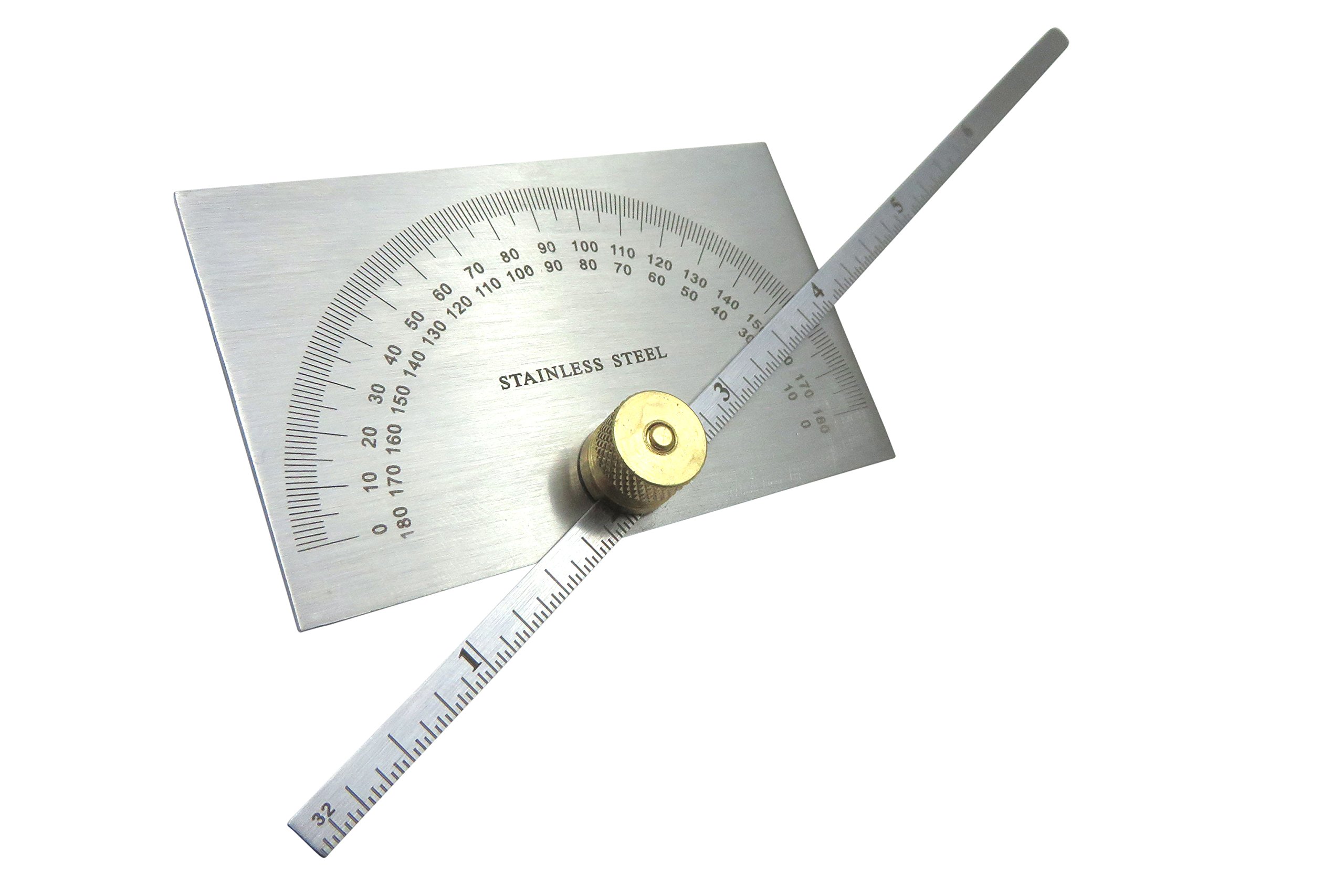 Taytools 469256 6 Inch Depth Gauge Protractor Rectangular Stainless Steel Brass Knob