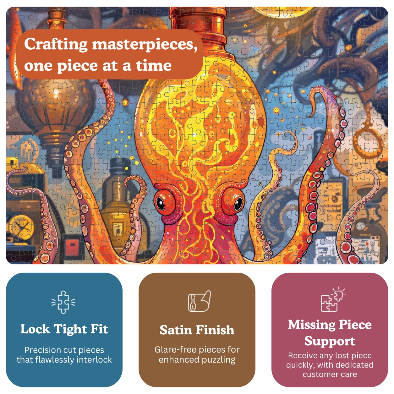 Cross & Glory 1000 Piece Jigsaw Puzzle for Adults | Octopus Alchemy: The Lava Experiment | Marine Ocean Artwork Puzzle | Challenging Brain Teaser | Satin Finish | 20x27 Inches