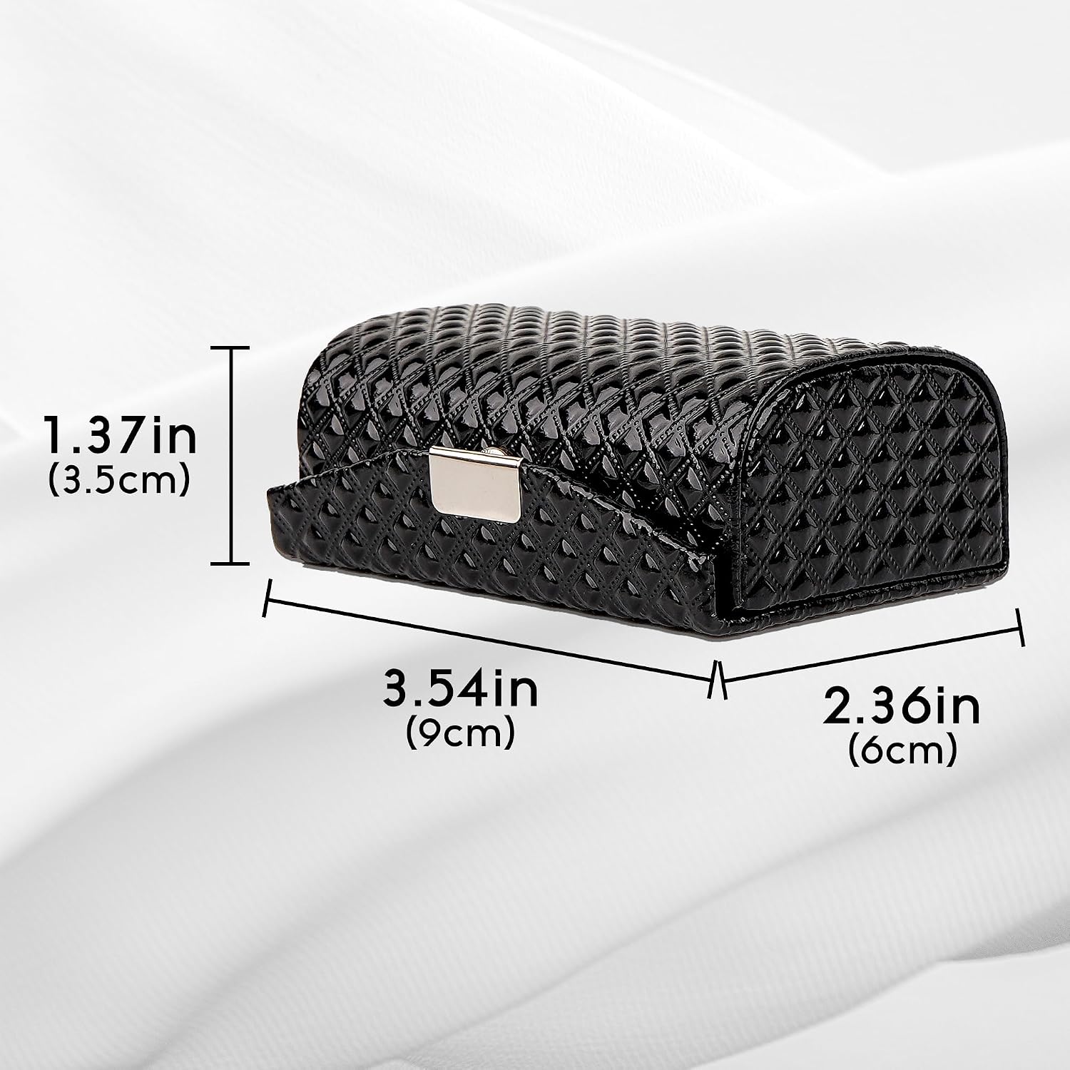 Lipstick Case for 2 Tubes, Diamond Pattern, Vegan Leather Lipstick Holder with Mirror for Touch-Up, Travel Makeup Organizer with Snap Closure - Black Glossy Finish