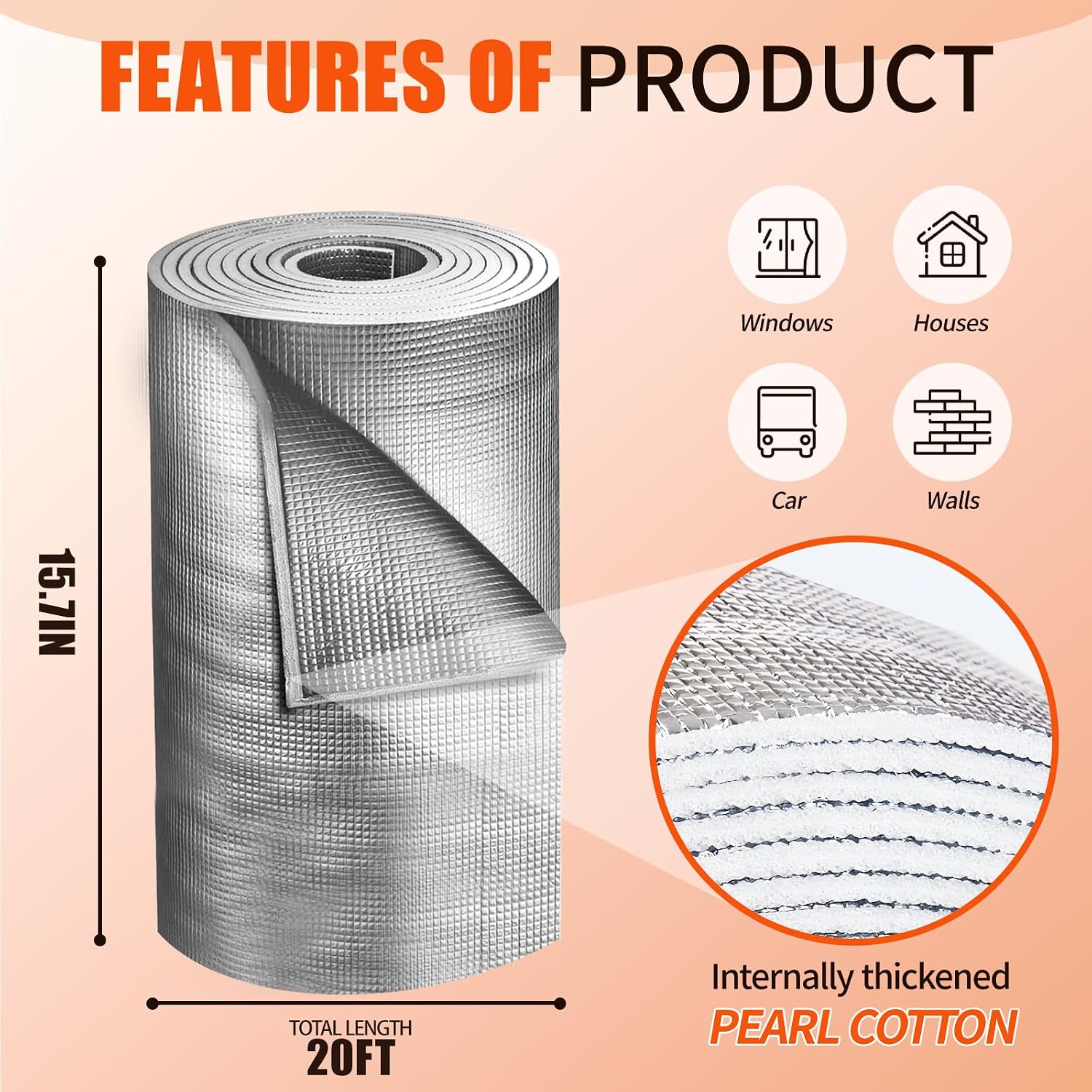 Water Heater Blanket, 20Ft x 15.7in Aluminum Foil Water Heater Blanket Insulation Wrap, Water Heater Foam Insulation Shield