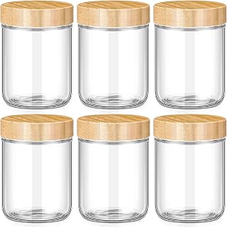 Suclain 6 Pcs 16 oz Glass Jars with Airtight Lids Overnight Oats Containers with Bamboo Lids Glass Food Storage Container Mason Jars for Snack Yogurt Chia Candy Spice Sugar