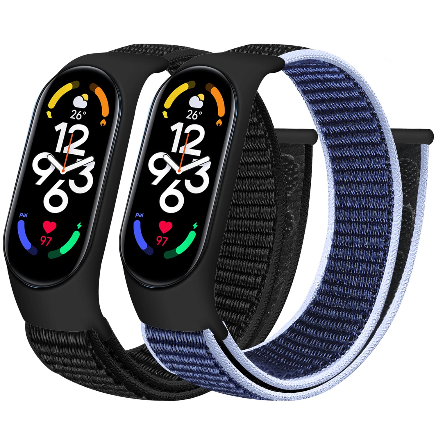 Tiptops Nylon Armbänder Kompatibel für Xiaomi Mi Band 7 6 5(NFC) 4 3/Amazfit Band 5, Atmungsaktiv Bequem Geflochten Verstellbar Sport Solo Loop Ersatz Armband
