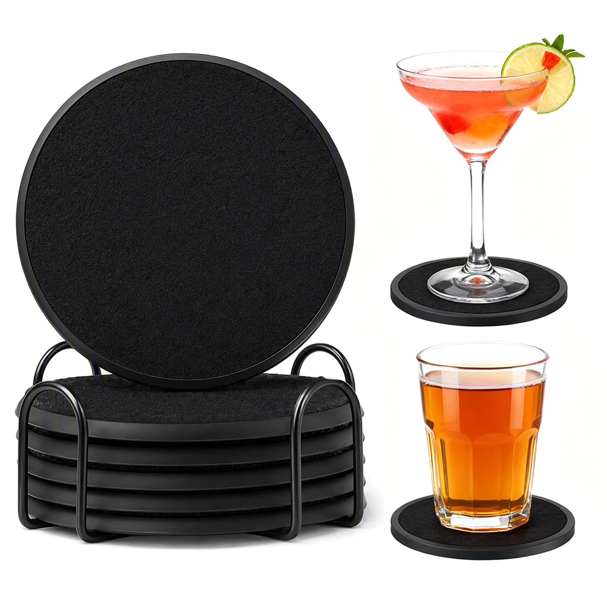 Elovara Absorbent Coasters for Drinks Set of 6 with Holder，for Coffee Table