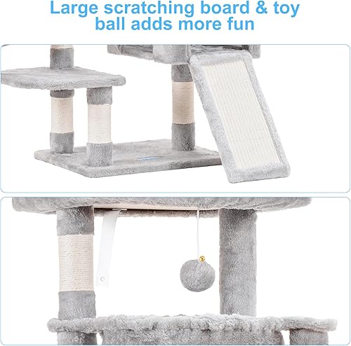 Miniatura 6 de Hey-brother Árbol para gatos, torre para gatos de interior, casa para gatos con cama acolchada grande, condominio acogedor, hamacas, postes