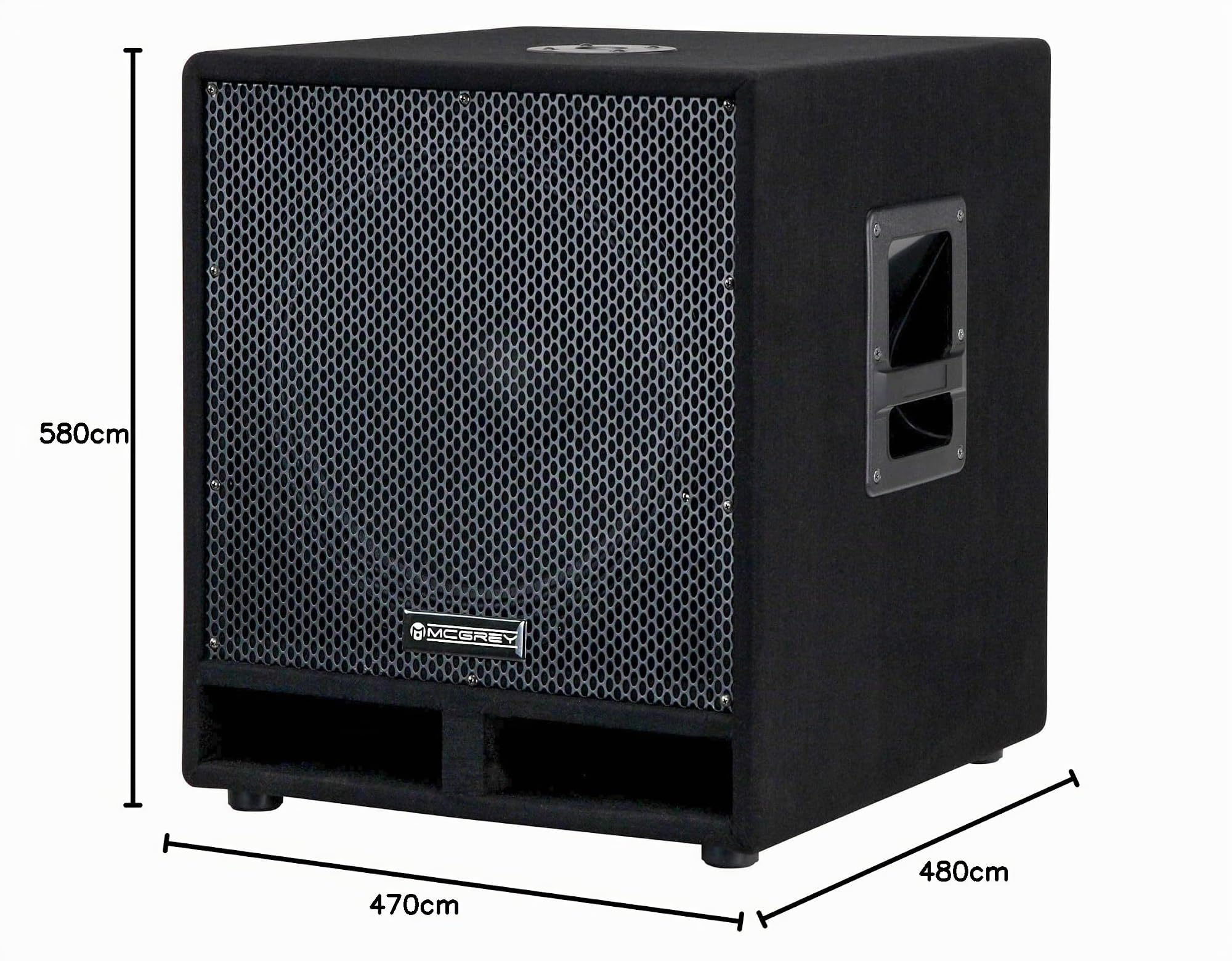 McGrey PAS-115 Subwoofer Passif 15" 1200 Watts, Haut-Parleur 15" (38 cm) | Puissance admissible: 300 Watts (RMS), 600 Watts (puissance musicale), 1200 Watts (crête), 2 évents bass-reflex, 5 kHz, 3 mm