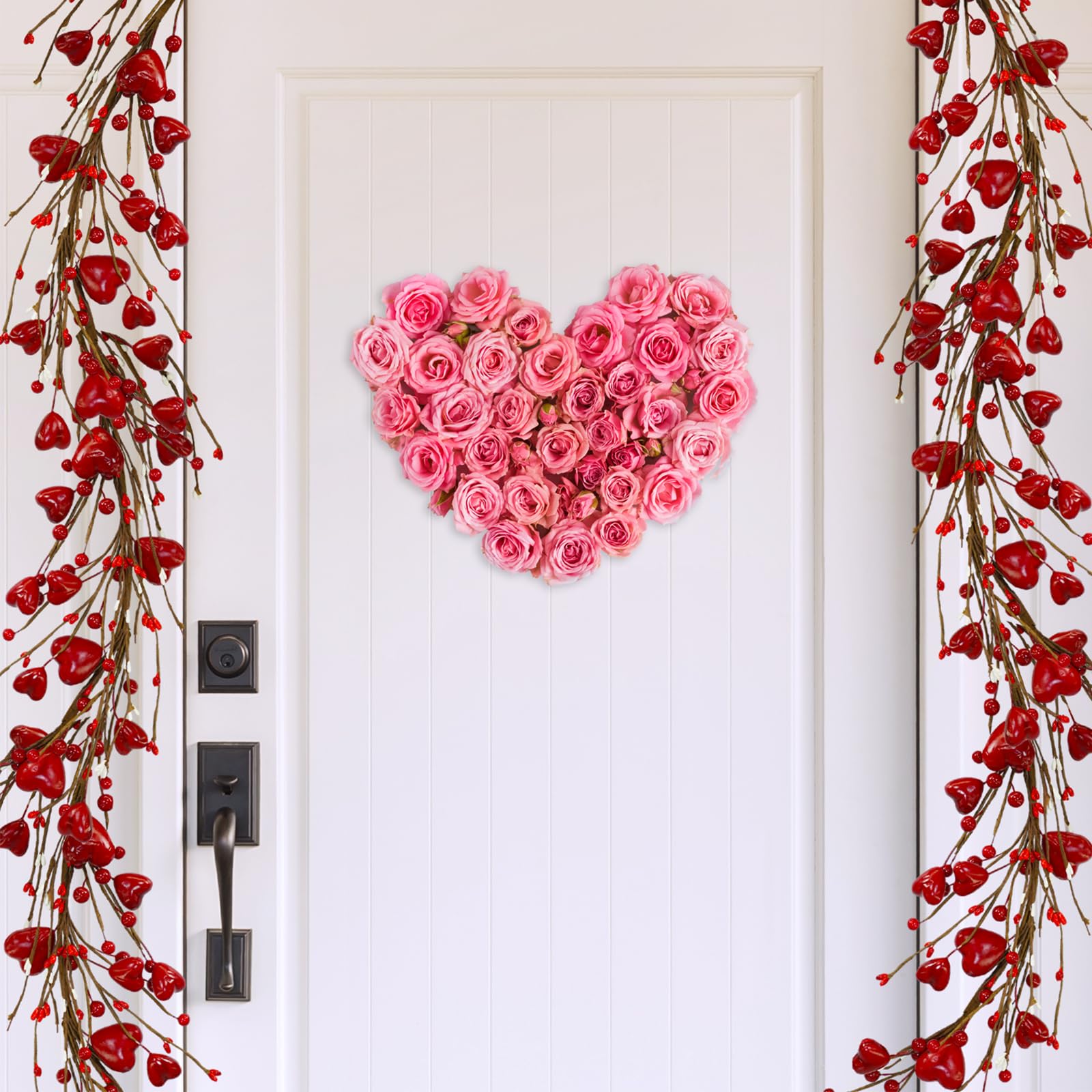 Winlyn 13 cm Valentinstag-Girlande, rotes Herz und Beerengirlande, rotes Herz, Burgunderrot, Beere, künstliche Girlande, Dekorationen für Frühling, Hochzeit, Valentinstag, Kamin, Kaminsims,