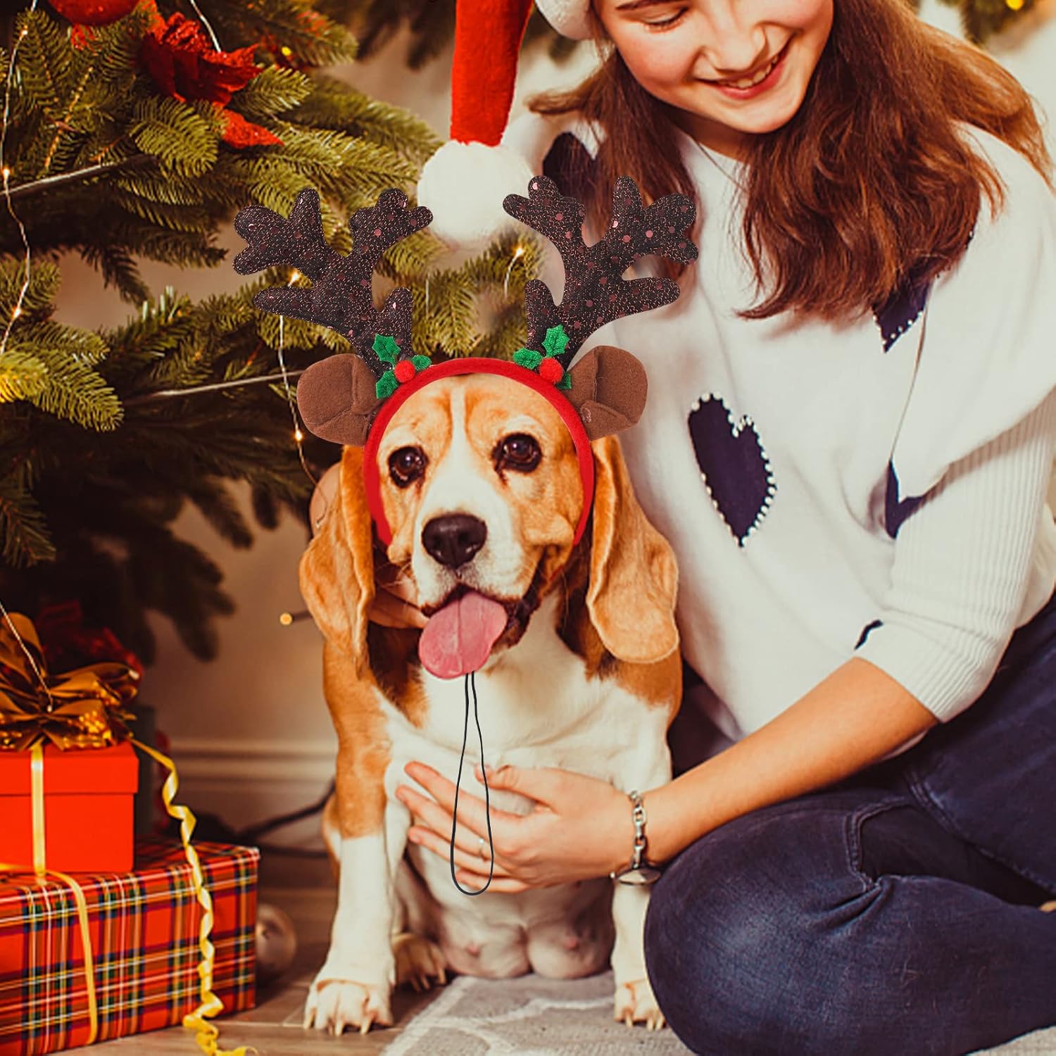 Gukasxi 3 Pieces Christmas Pet Headband Set Dog Headbands Christmas Elk Reindeer Antler Headband Christmas Hair Accessory Party Costume Accessories 8