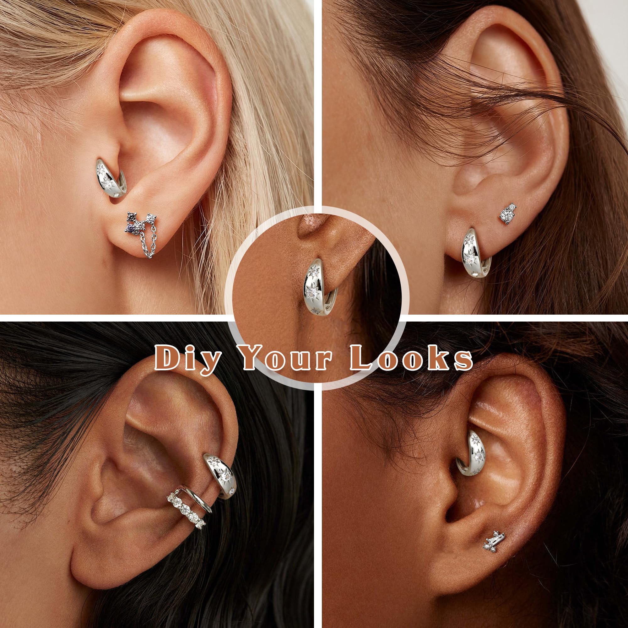 Orecchini a Cerchio Piccoli in Oro per Donna Argento 925 Orecchini a Cerchio in Argento Placcato Oro 14K Ipoallergenico, Huggie, minuscoli, Orecchini dormienti per Donne Ragazze con Scatola