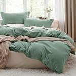 Bedsure Sage Couverture de duvet vert Taille Reine - 3 Pièces de lit prélavé en coton-comme extra doux, comprend 1 Couverture de couettes 90x90 Pochettes avec fermeture à glissière & 2 Shams d'oreiller, Conforteur non inclus