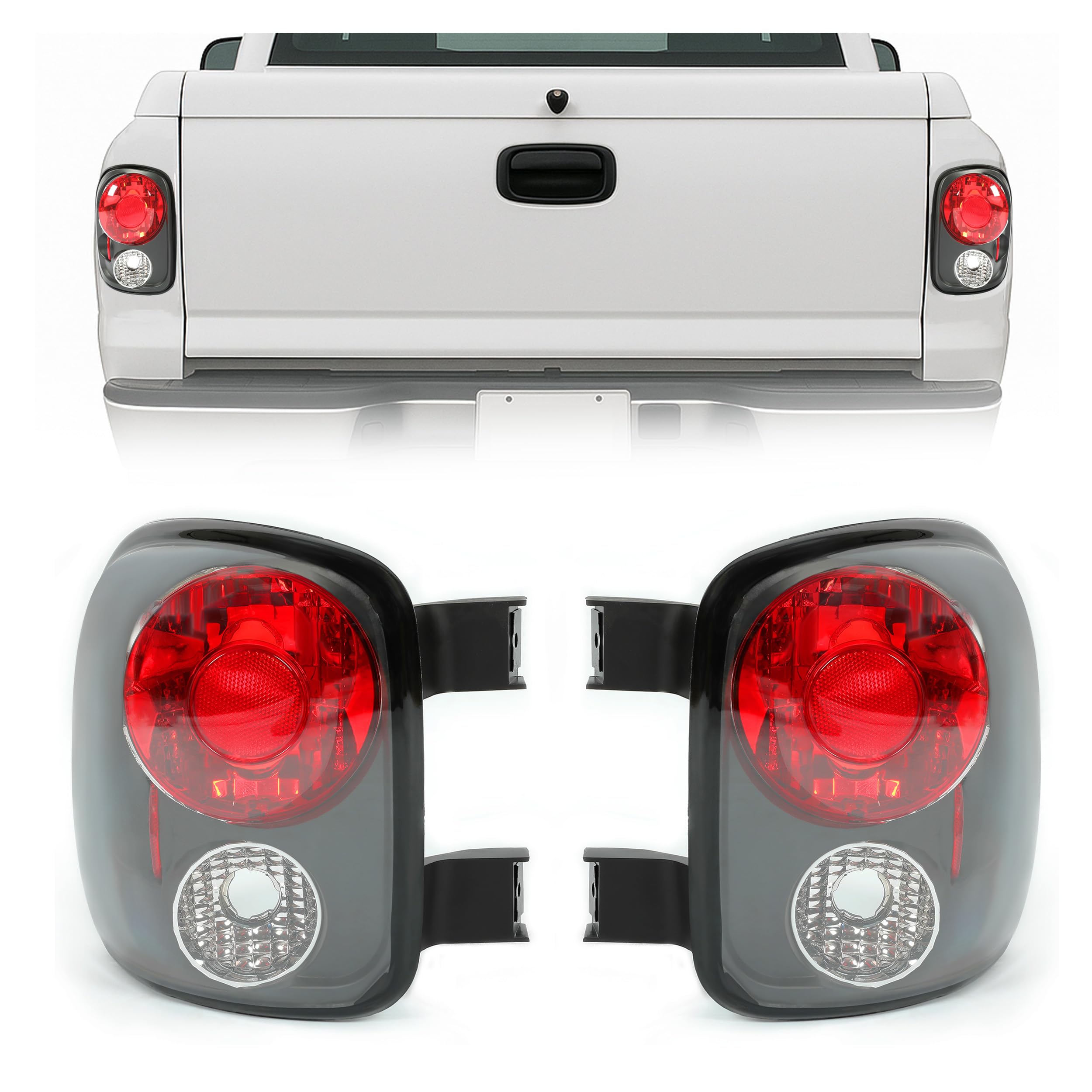 HECASA Tail Light Pair Compatible with 1999-2004 Chevy Silverado GMC Sierra Stepside Brake Lamps Clear Lens Black Housing (w/o Bulbs)