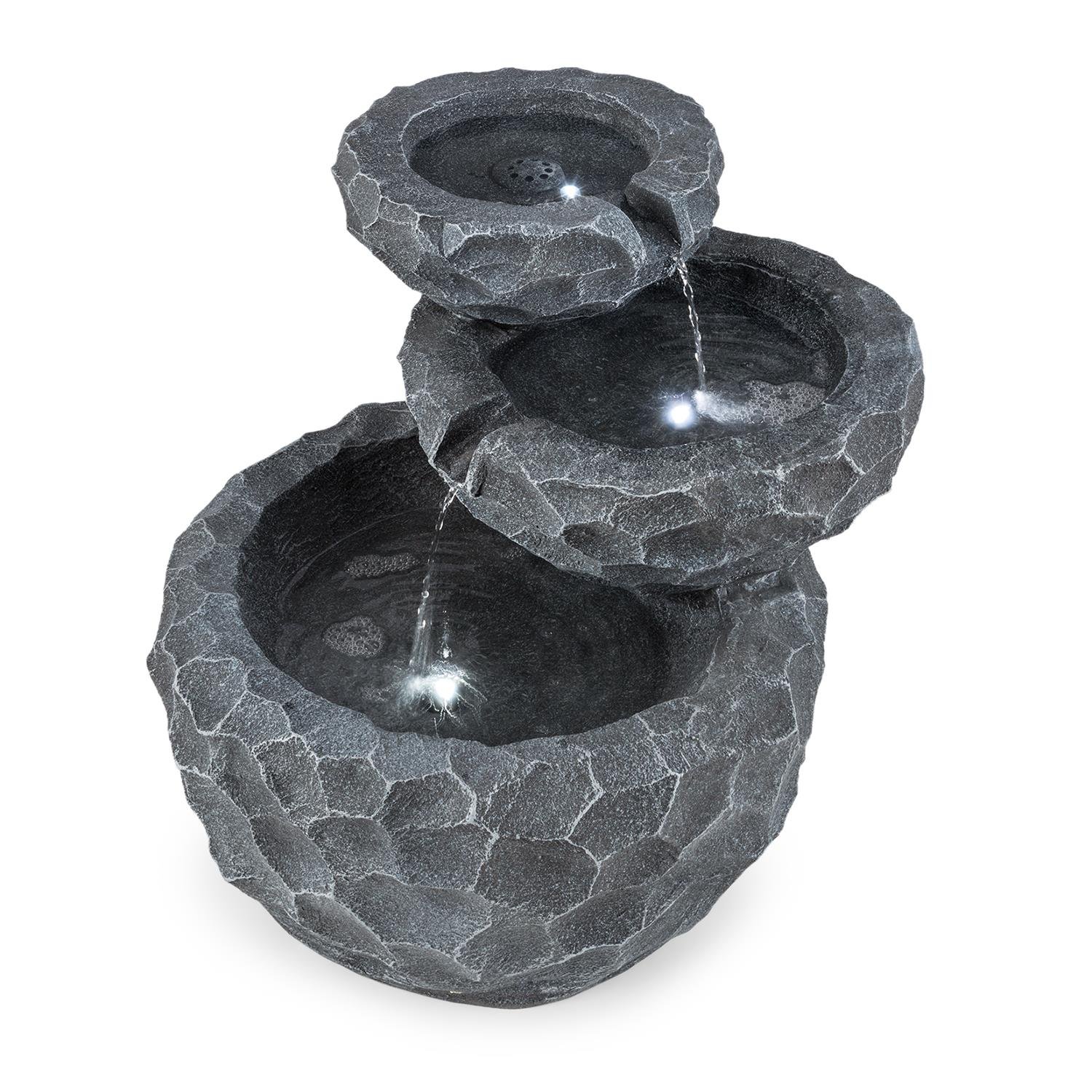 blumfeldt Murach - Fontaine Solaire en Cascade, Fontaine de Jardin, éclairage LED, Panneau Solaire 2kW, Patterie 2000mAh, en polyrésine résistante au Gel
