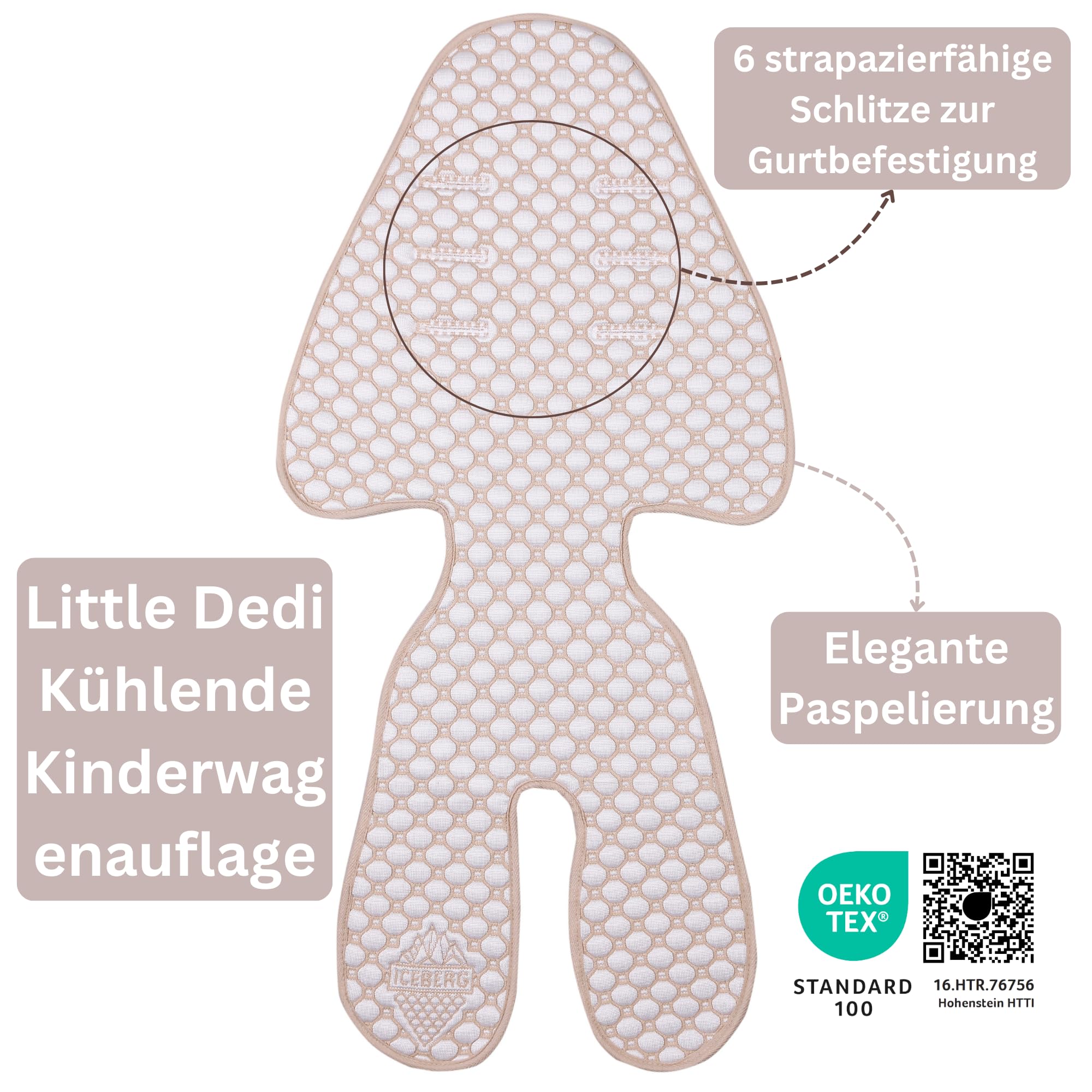 Iceberg Innovative Kinderwagen-Auflage mit Iceberg 4D-Gewebe und Temperaturregulierung – Oeko-Tex 100 Klasse 1 (Beige, 0-5 Jahre)