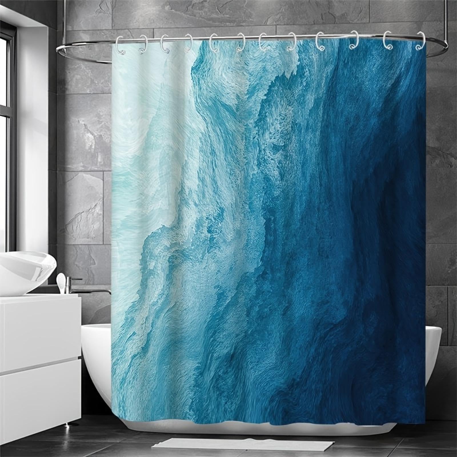 Cortina de ducha impermeable con ganchos, lavable a máquina, poliéster, 221 x 180 cm