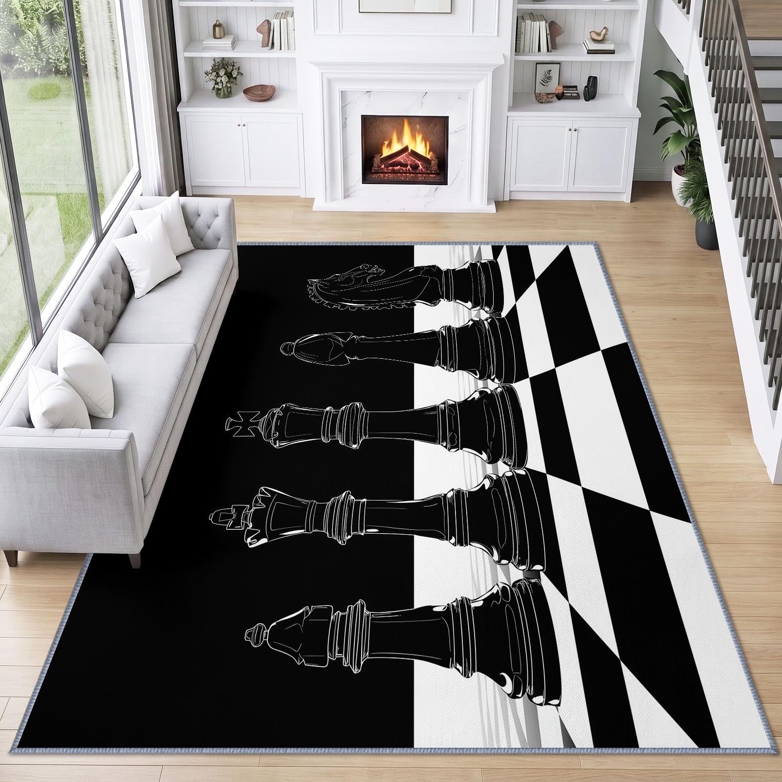Alfombra moderna y clásica lavable, para salón, color blanco y negro, antideslizante, suave, 180 x 240 cm, para dormitorio, oficina, comedor, cocina y salón