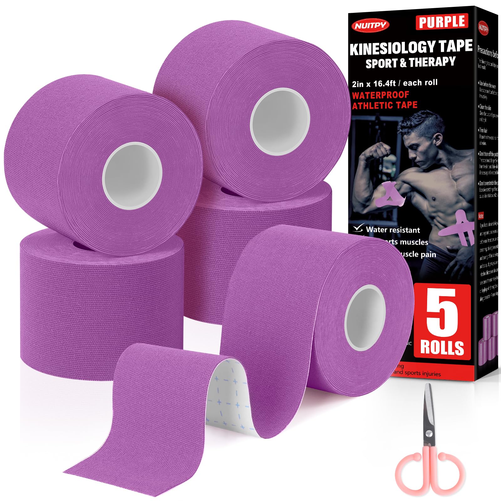 5 Rolls Purple Kinesiology Tape, 2 inch x 16.4 Feet Kinetic Tape