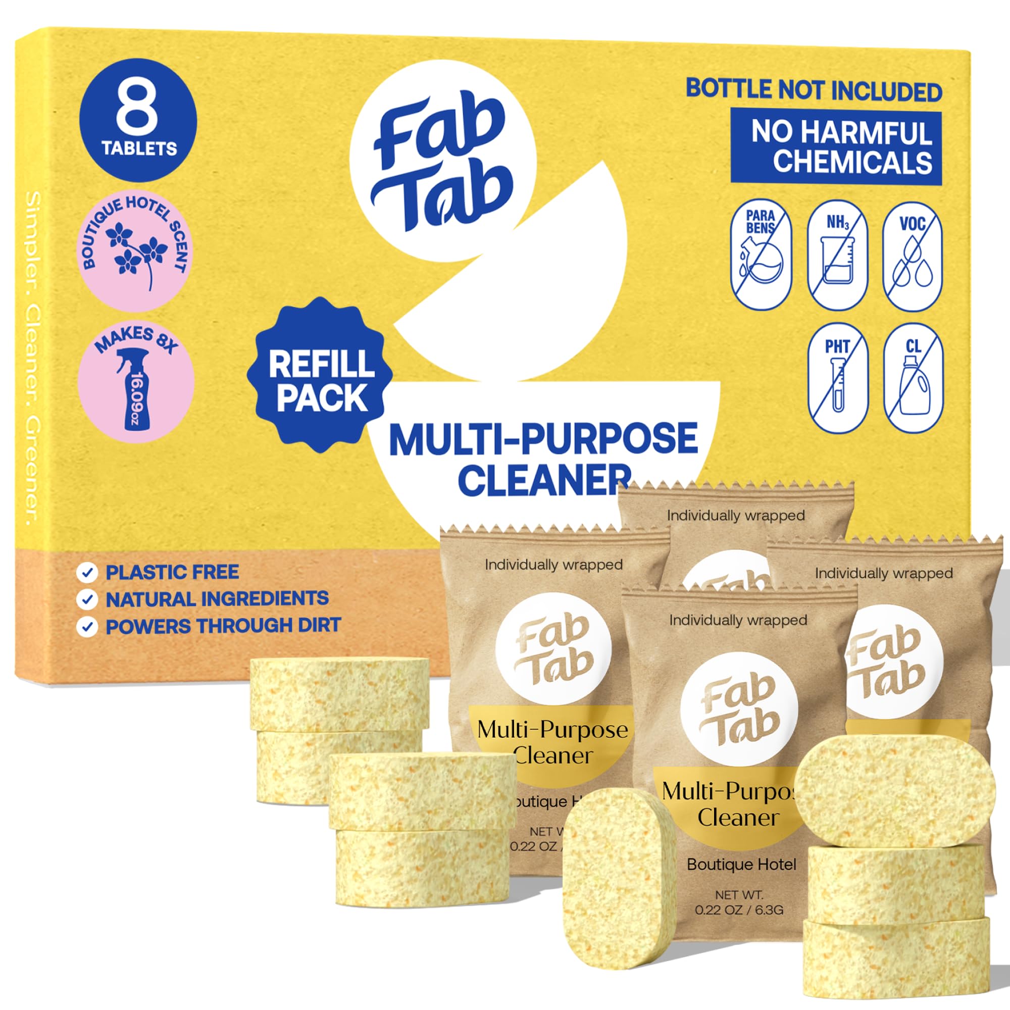 Fabtab Sustainable Multi-surface Cleaner Refill Cleaning Tablets For All Surfaces, Plant-based, No Harsh Chemicals, Citrus Scent (bottle Not Included)