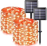 Vista 8 de JMEXSUSS Paquete de 2 luces solares de Navidad impermeables para exteriores, 100 LED de 33 pies, color blanco cálido y multicolor, luces solares