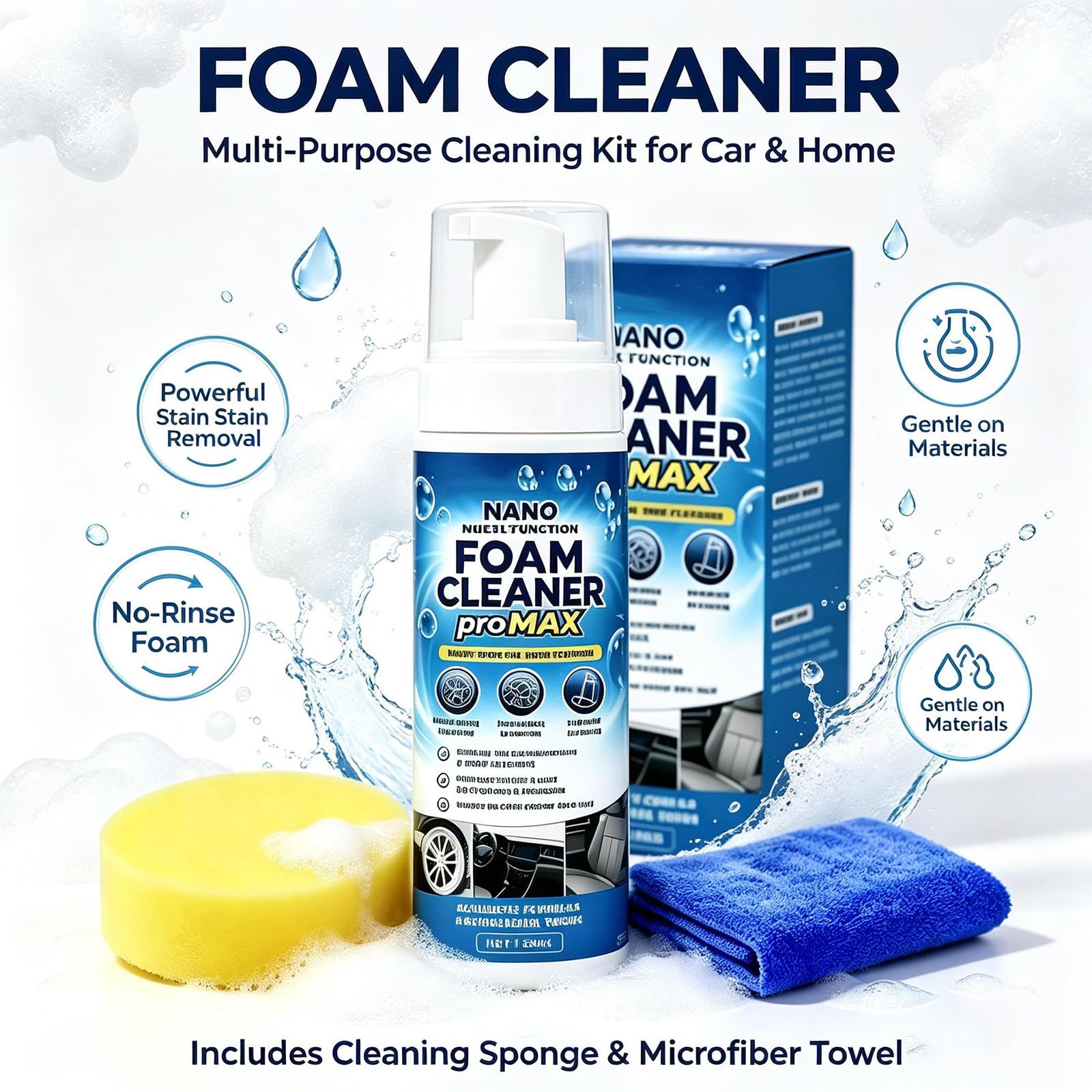 Nano Multi-Functional Foam Cleaner, Foam Cleaner Schaumreiniger, Innenraumreiniger Auto, Allzweckreiniger für Hygienische Sauberkeit im Autos und Haushalt, Cockpitpflege, Universalreiniger (3PC)