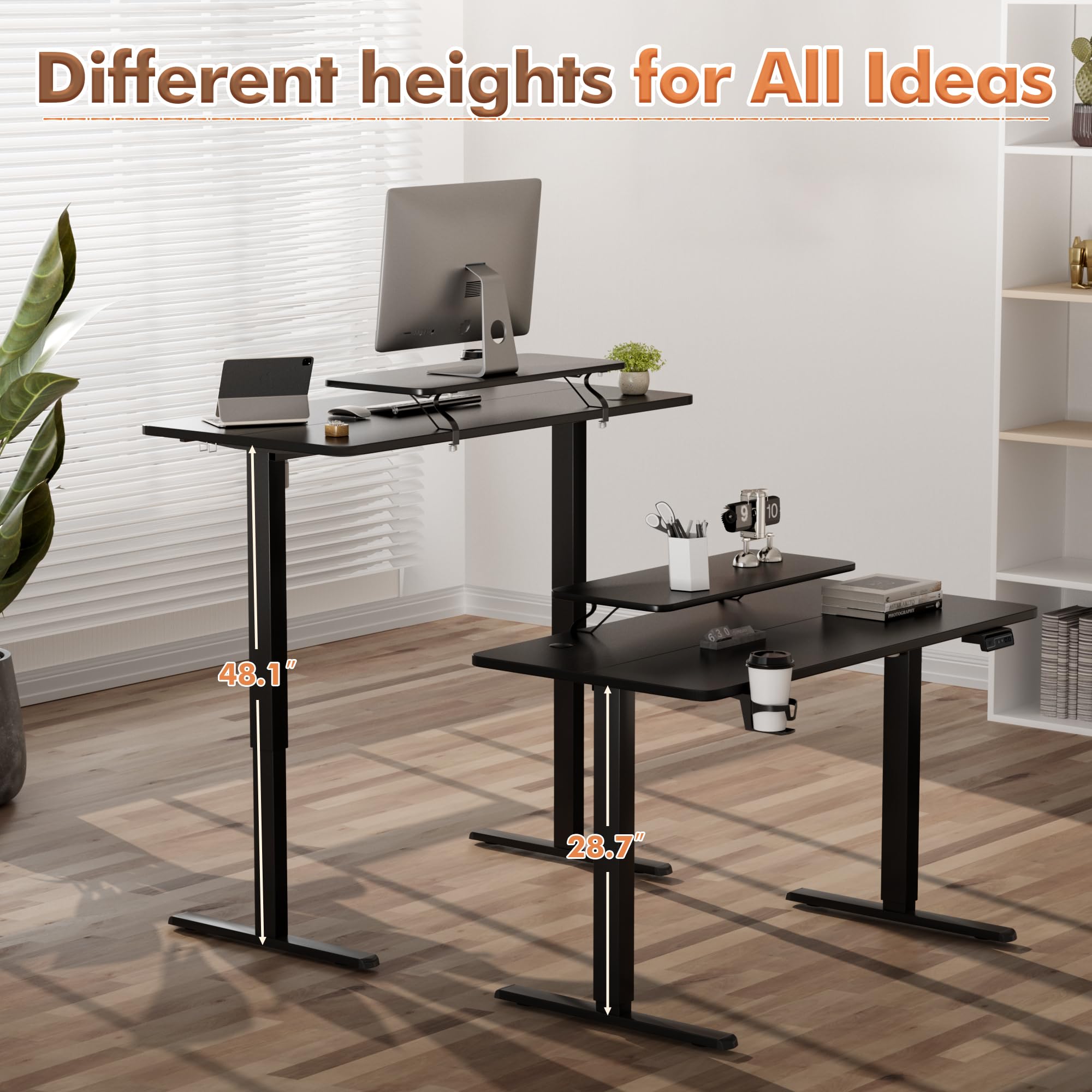 JUMMICO Electric Standing Desk Adjustable Height Desk 47 x 24 Inch with Monitor Stand Home Office Computer Desk — view 4