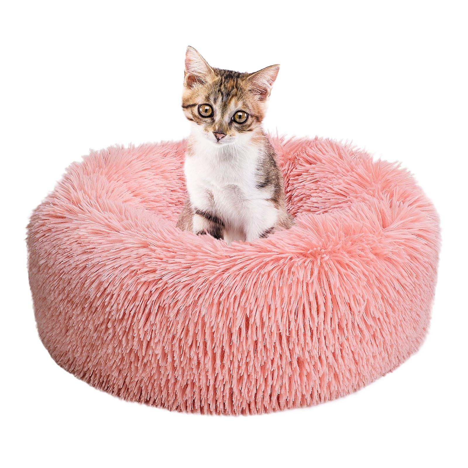 Cama para Perros 40CM Cama para Mascotas, Redonda Cama Gatos Pequeño con Parte Inferior Antideslizante Adecuado Cálido Felpa Cama Cojin Interior Invierno para Gatos y Perros Pequeños (S-Rosa)