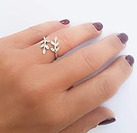 Vista 2 de Sterling Silver 925 Clear CZ Ring Leaf Laurel Nature Branch Adjustable Band Tiny Diamonds