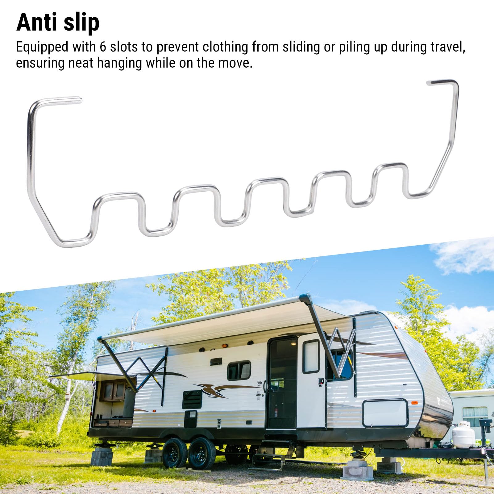 Alomejor Tendedero de Ropa Interior para RV, Organizador Plegable para Camping, Remolque, Hogar, Acero Inoxidable con 6 Ranuras