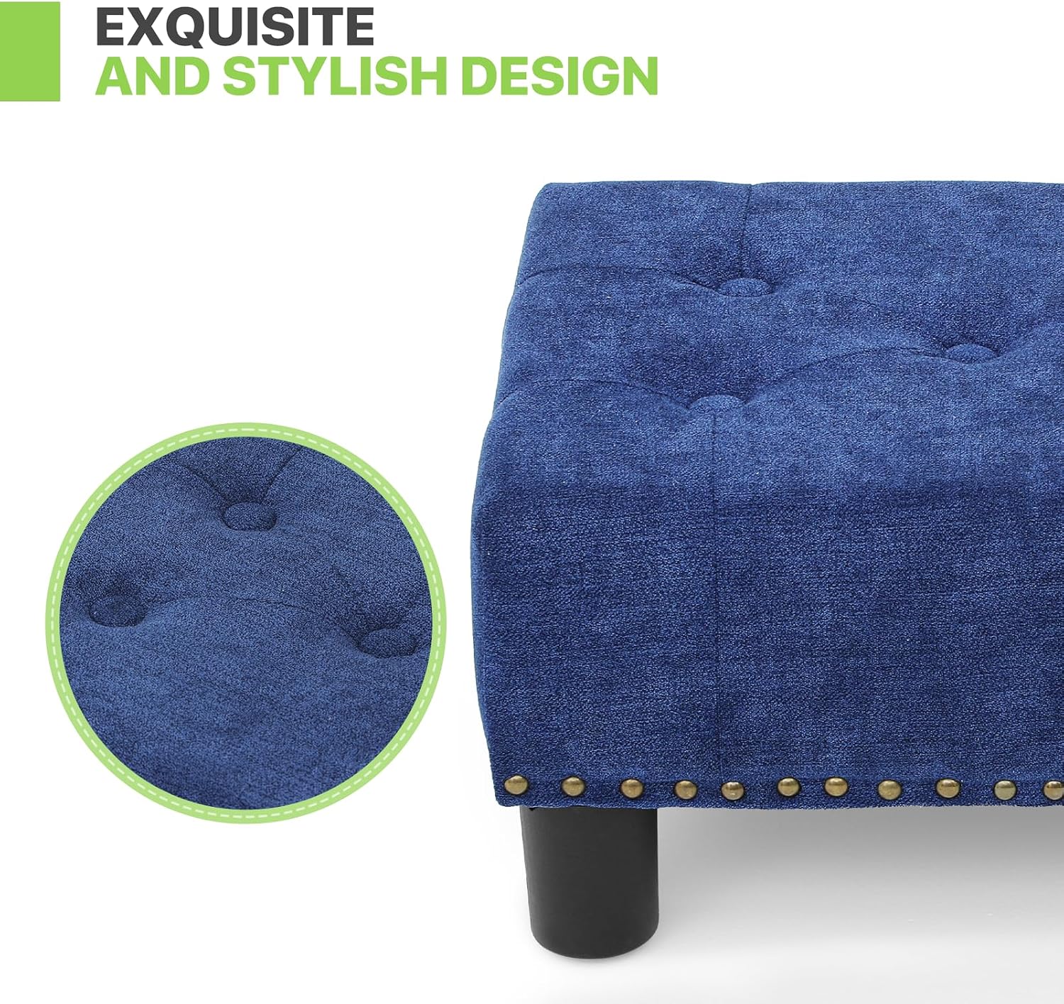 Magshion Small Foot Stool, Tufted Ottoman Stools with Nailhead Trim & Legs, Upholstered Ottoman Footrest with Storage, Stable Footstool for Couch, Living Room, Bedroom, 440lbs Capacity, Navy Blue