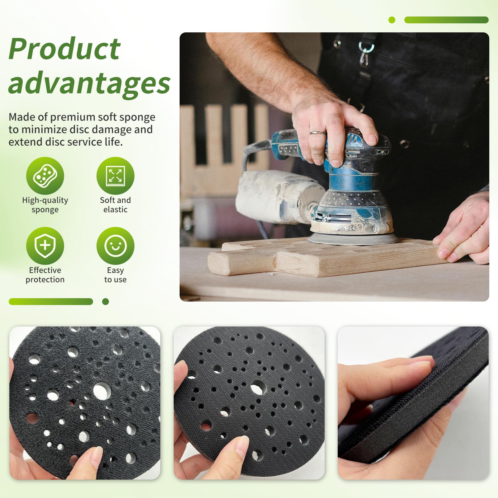 Almohadilla de lijado suave para Mirka Abranet, 150 mm, espuma suave, almohadilla de interfaz para papel de lija Mirka Deros de 150 mm, con , 69 agujeros, para lijadora, accesorios, ajuste práctico