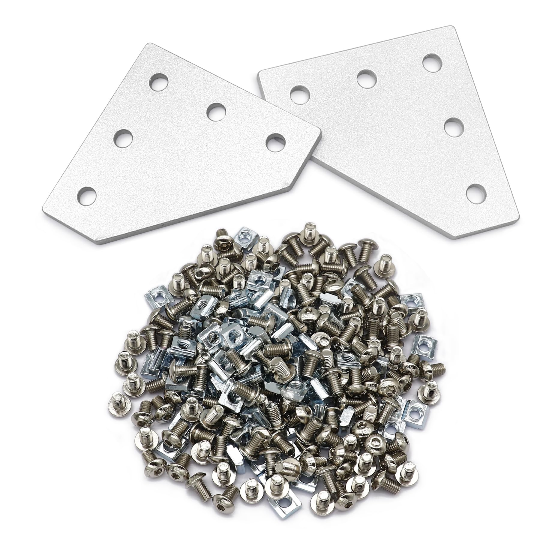 Pack of 10 Silver L-Shaped Corner Bracket Connection Plate with 50 Pieces M5 T Nuts + 50 Pieces M5 Screws + 1 Piece Wrench for Standard Aluminium Extrusion Profile with 6 mm Slot 2020 - Image 3