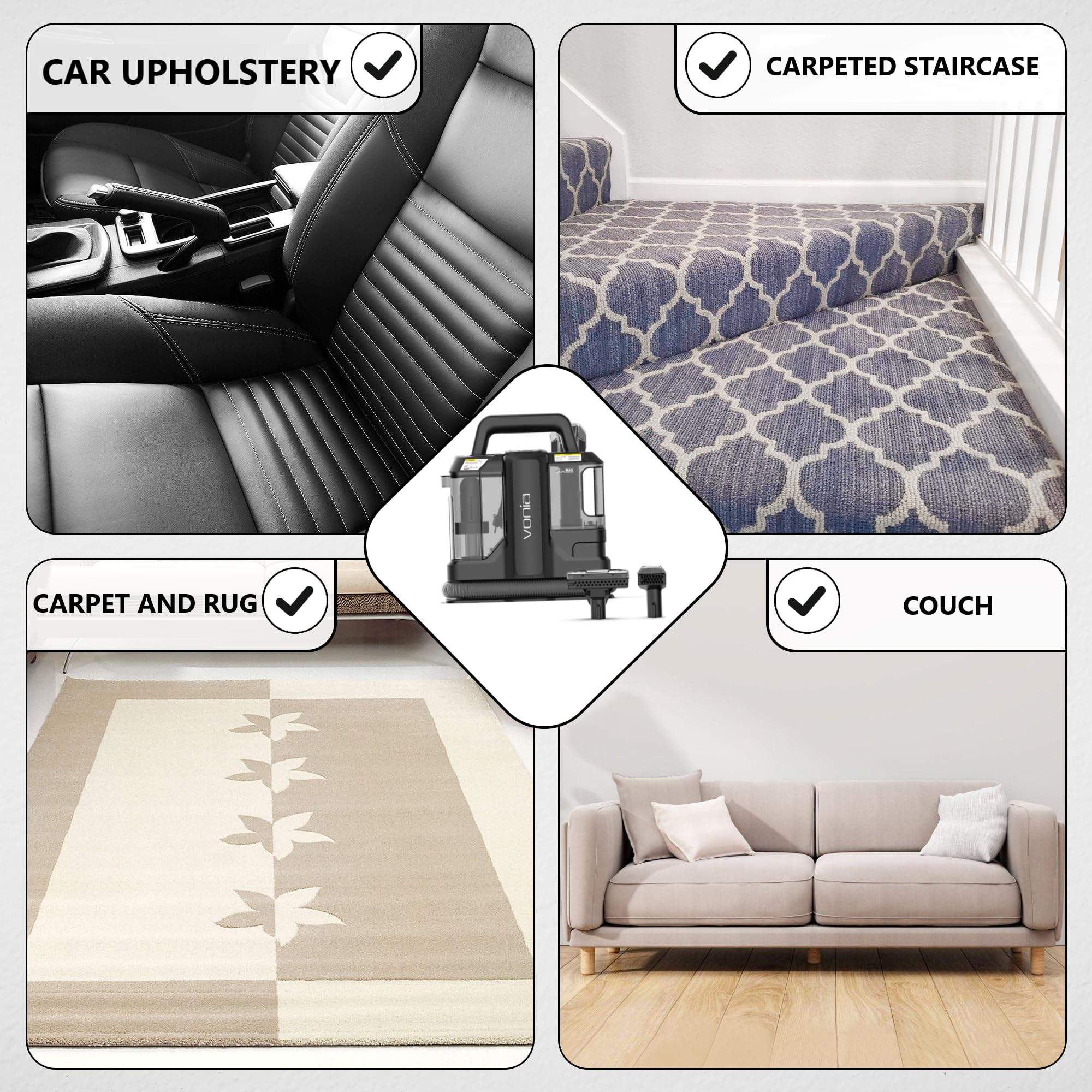 Vonia Machine à Nettoyer les Tapis Portable – Nettoyeur de Tapis Haute Succion 450W | Nettoyeur à Main pour Taches de Canapé, Canapé, Tapis, Sièges de Voiture, Matelas et Nettoyage des Tissus (Noir)