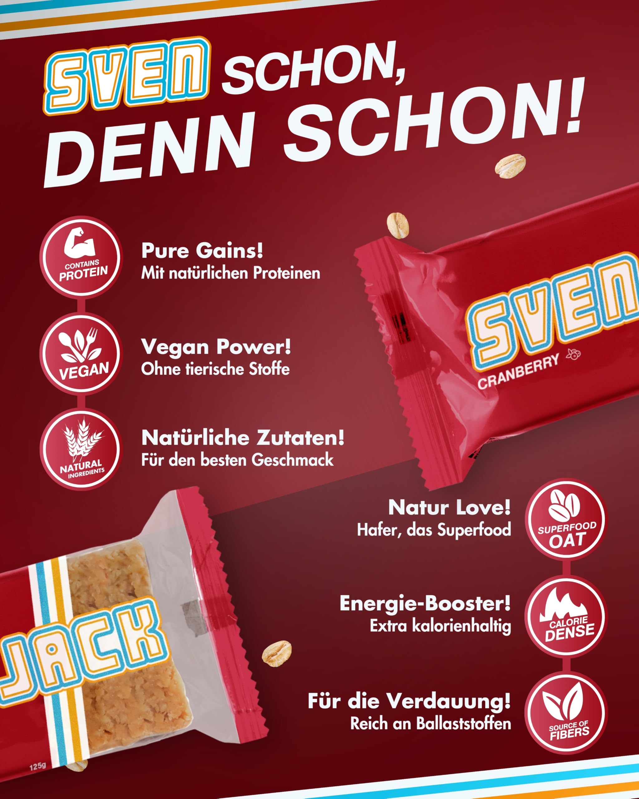 Sven Jack (Energy Cake) – Cranberry - Haferflocken Riegel mit langkettigen Kohlenhydraten, weniger Zucker & einzigartigem Geschmack – der original Fitness Flapjack & Oat Meal Snack